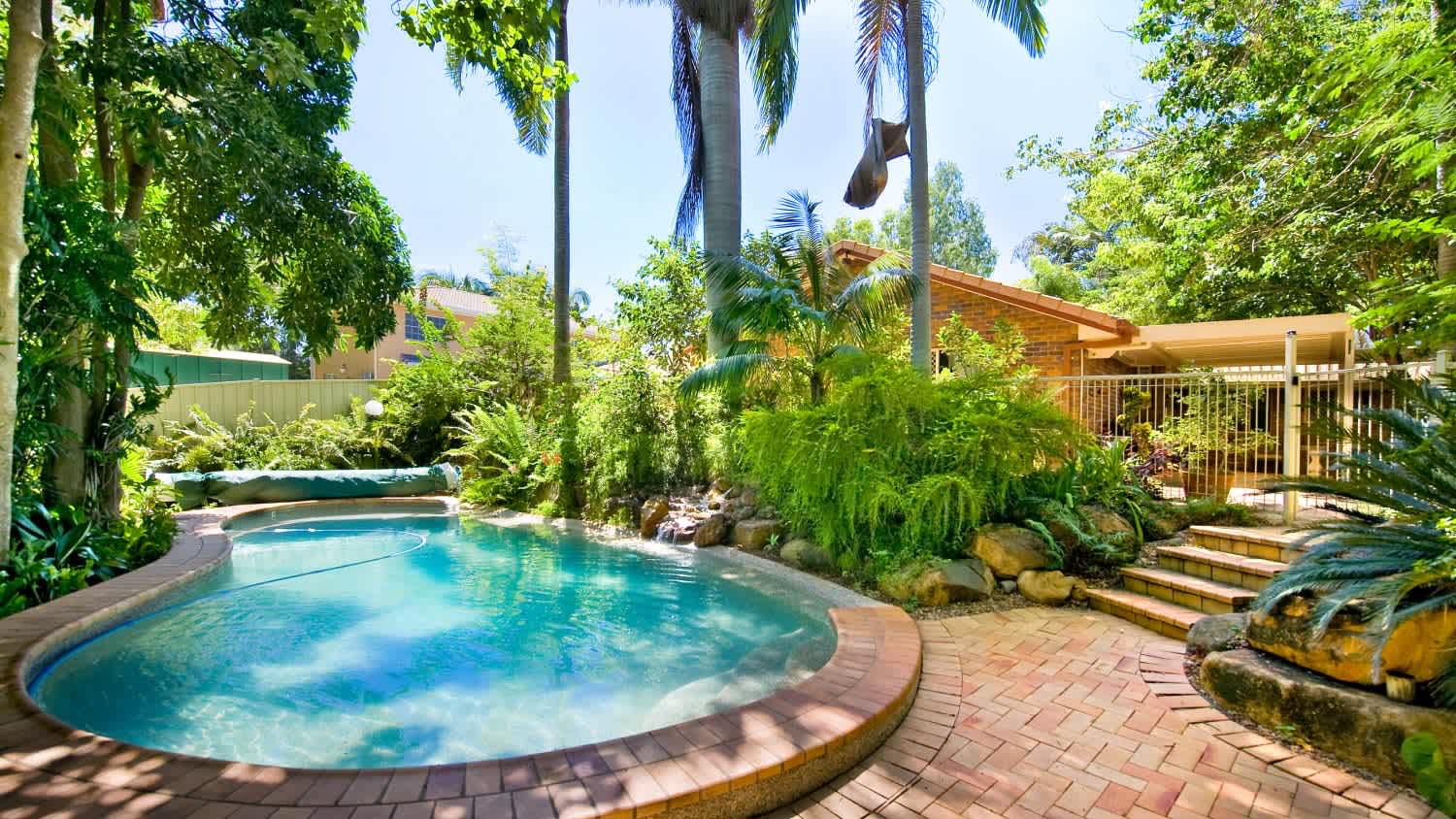 A backyard swimming pool