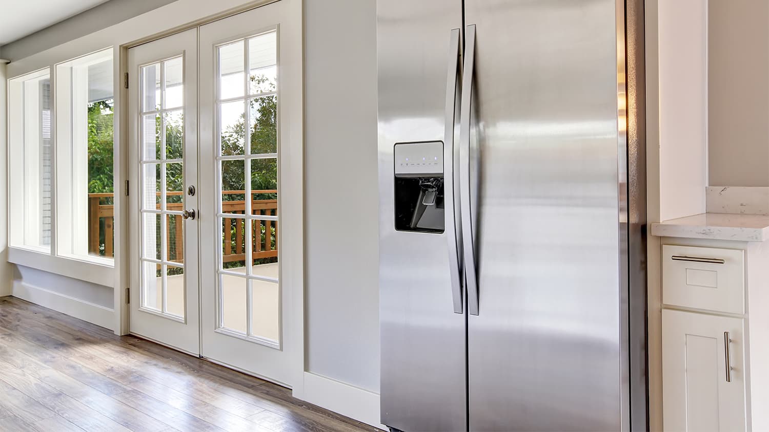 bring kitchen with steel fridge