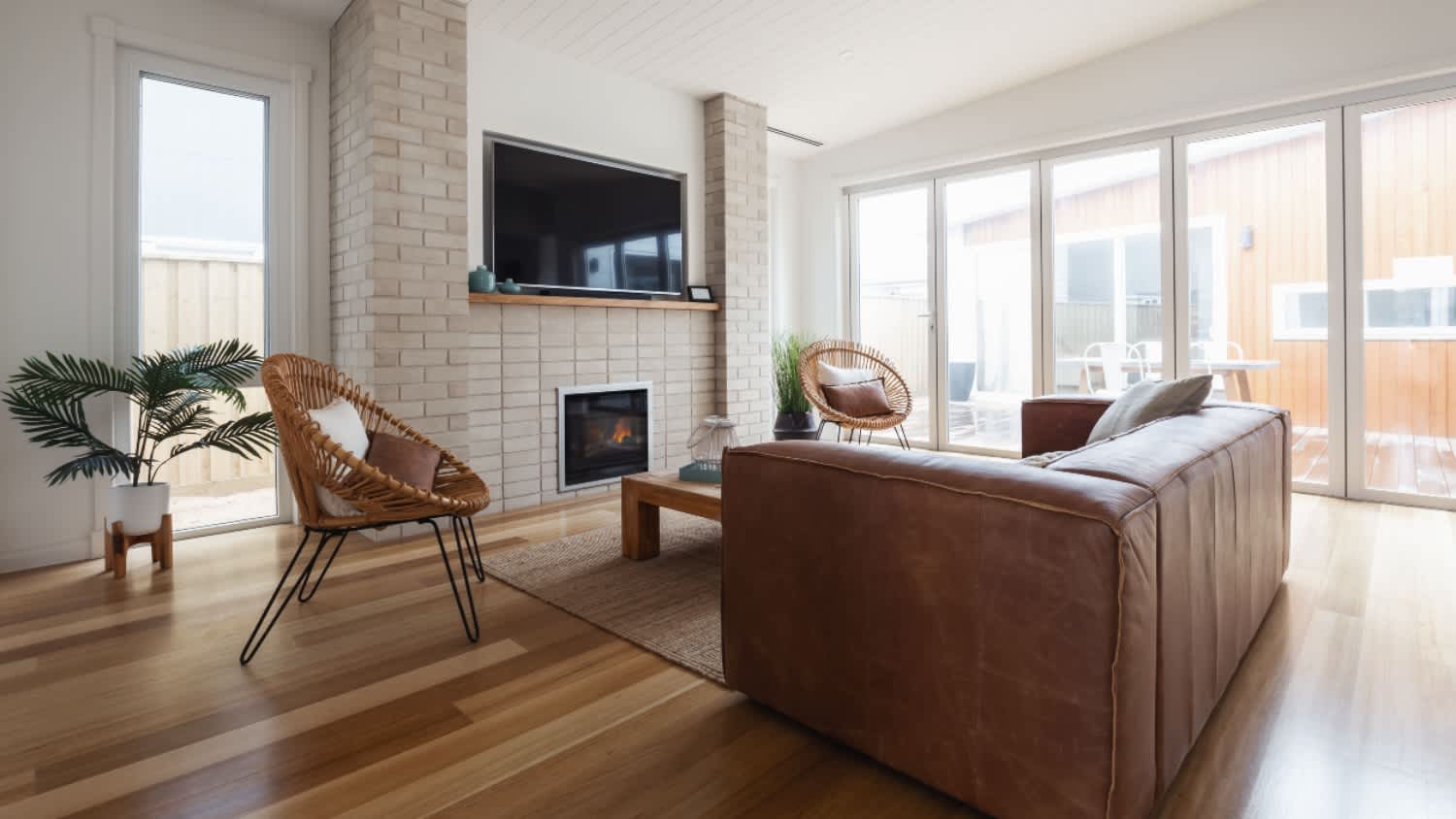 chic living room with wood floors