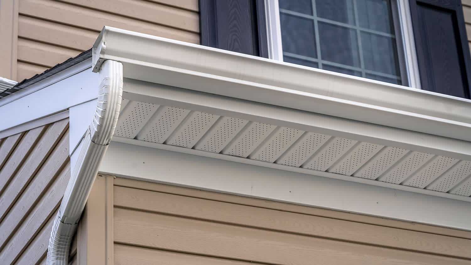 close up of soffit on house