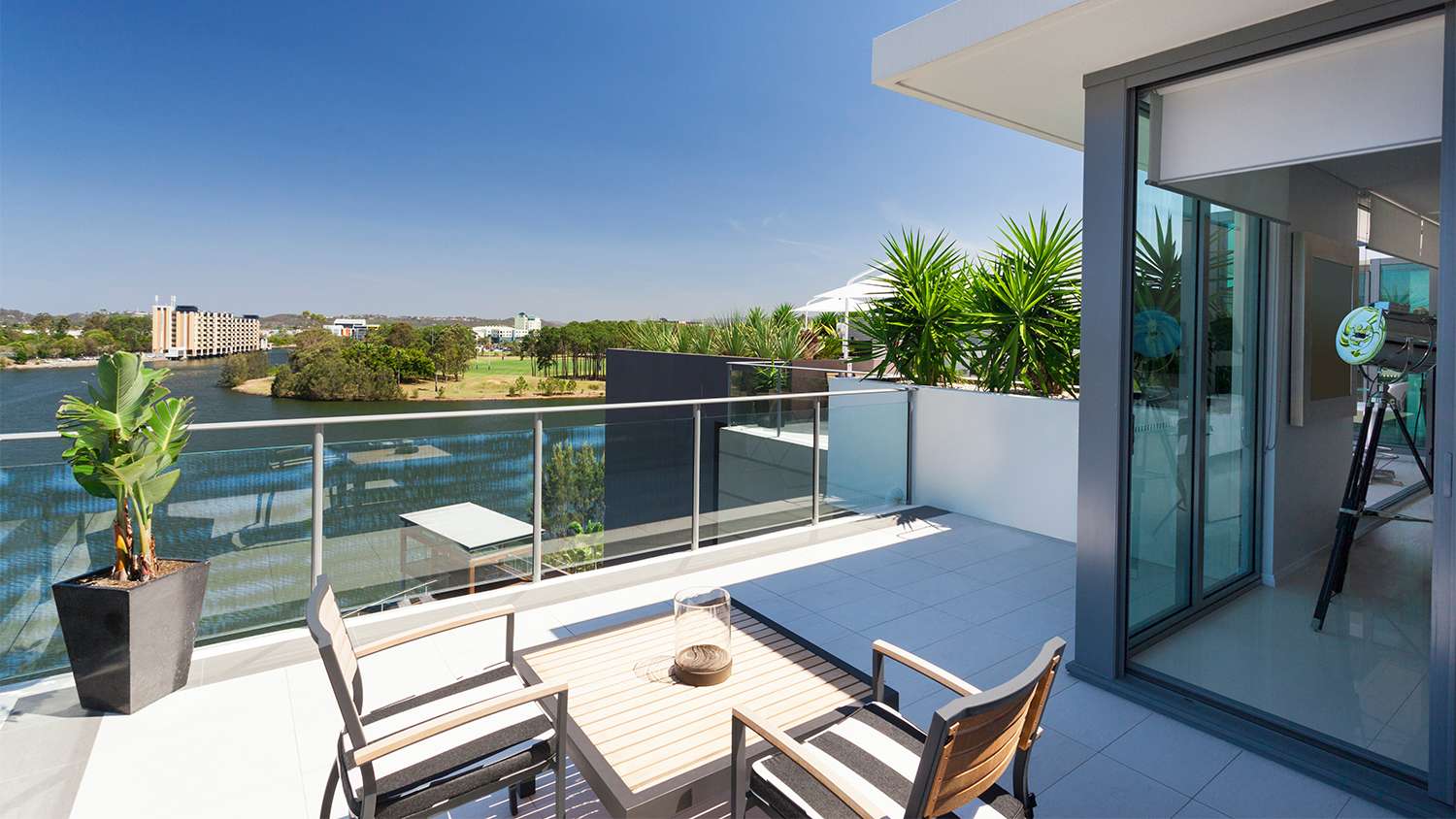 patio with glass railings