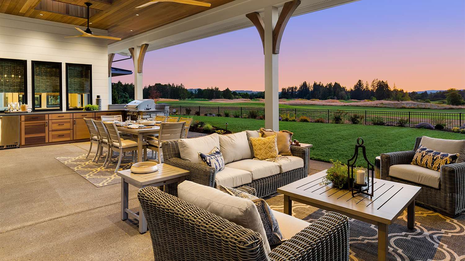 luxury outdoor patio with kitchen