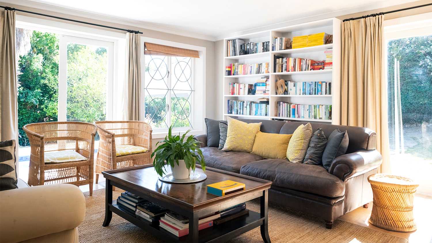 bright living room with access to yard