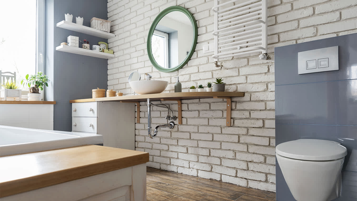 white and grey stylish bathroom