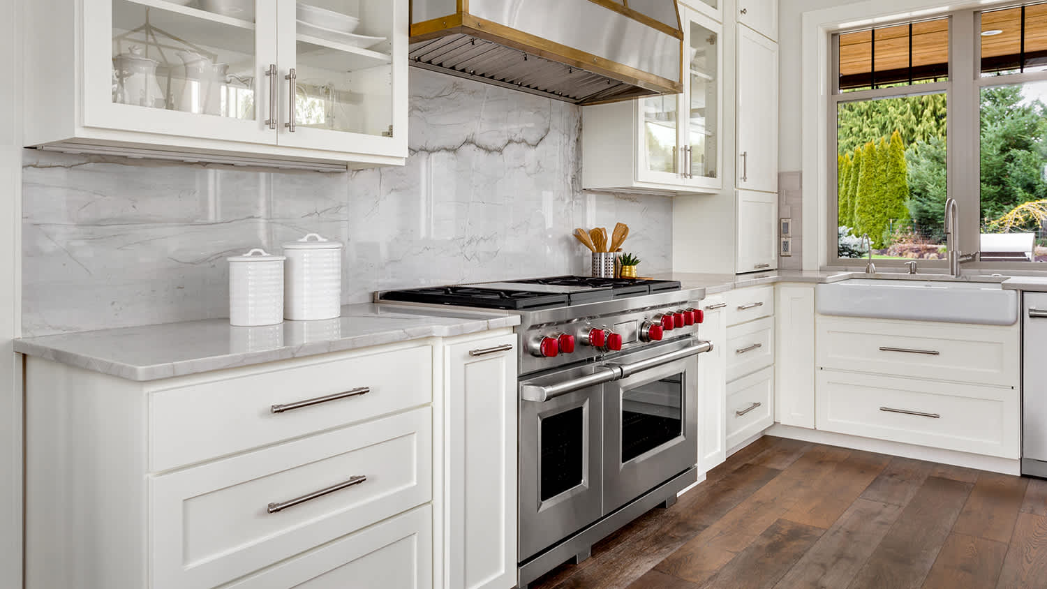 kitchen marble countertop and silver hardware