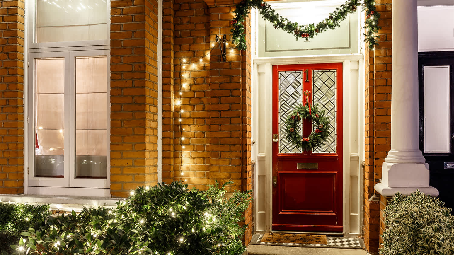 string lights around house door