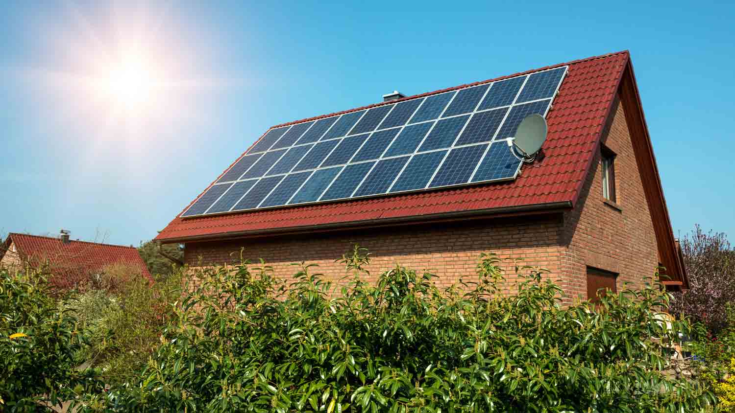 solar panels on roof on sunny day