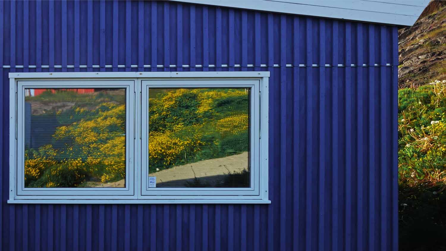home with blue metal siding