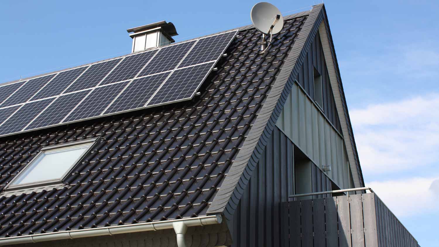 Solar panels on a residential house roof