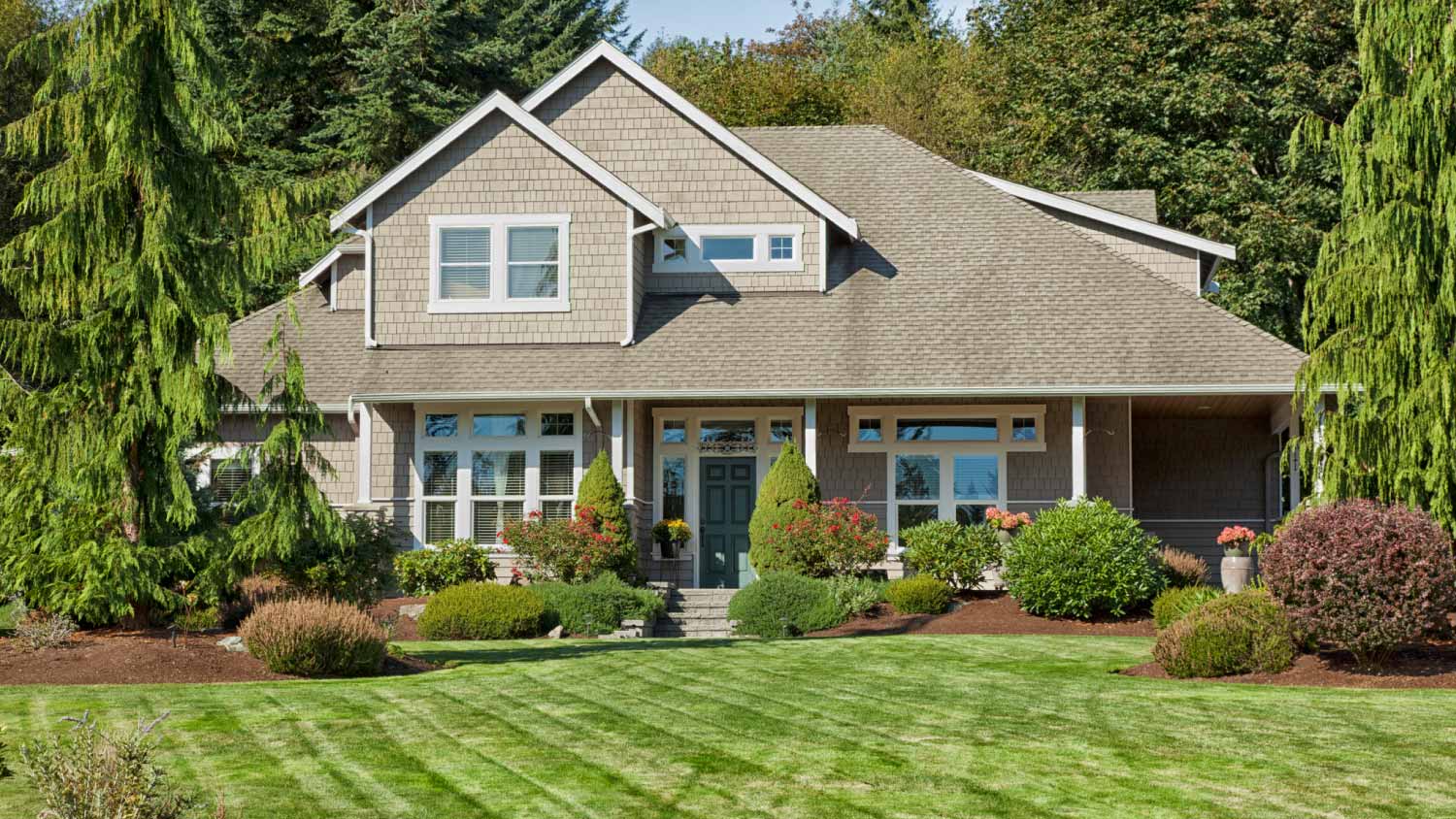 Family home with a landscaped lawn