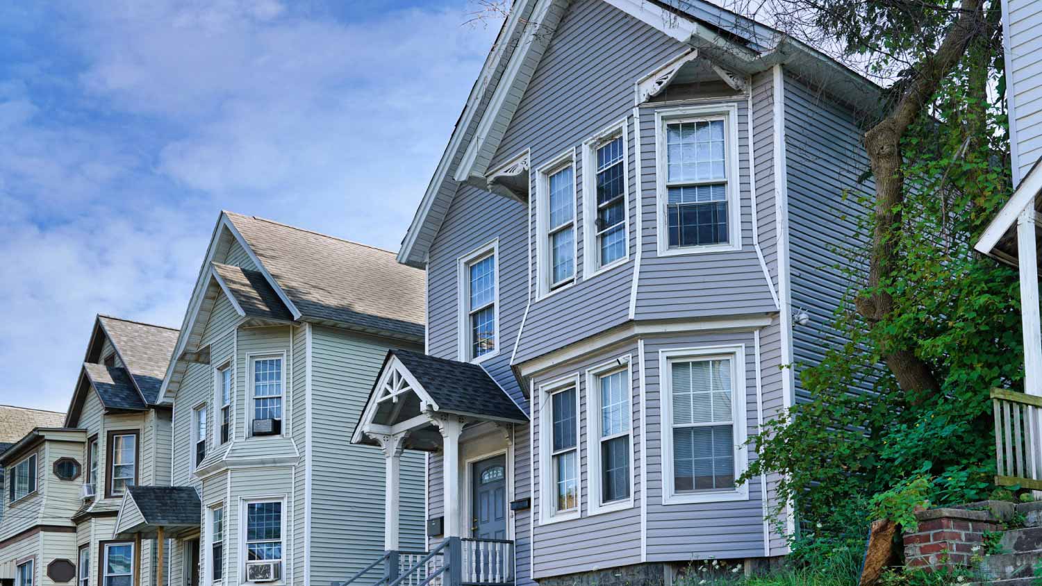 Clapboard houses with gables
