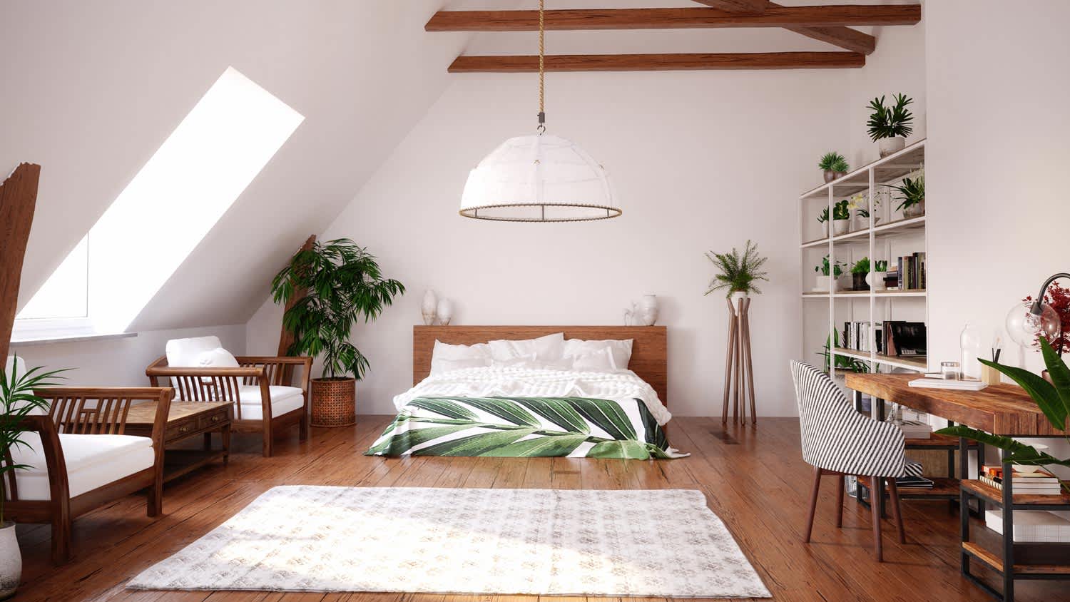 A bright bedroom in an attic