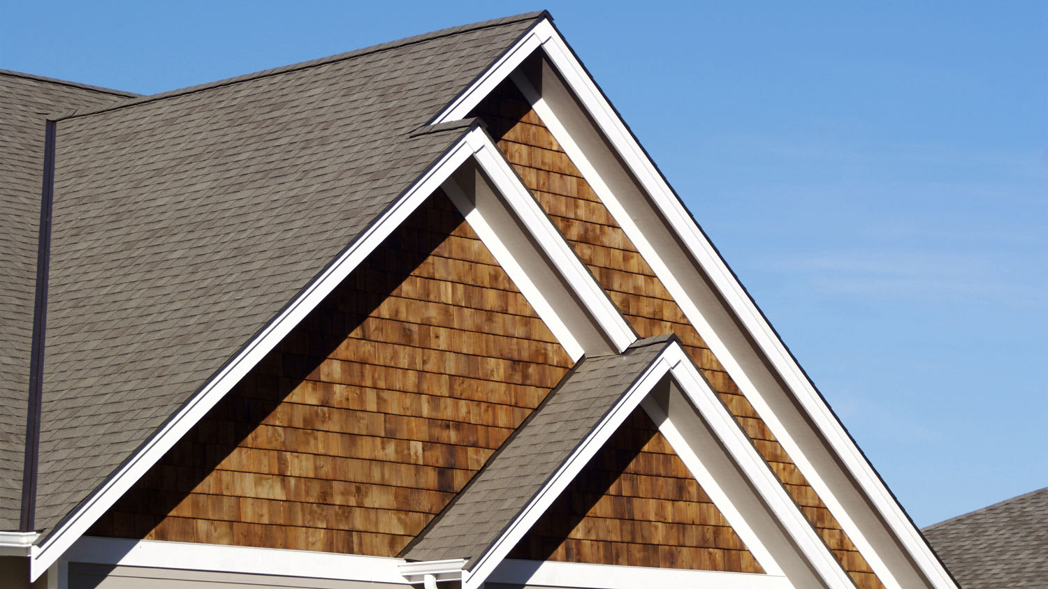 triple roof peak of a new home