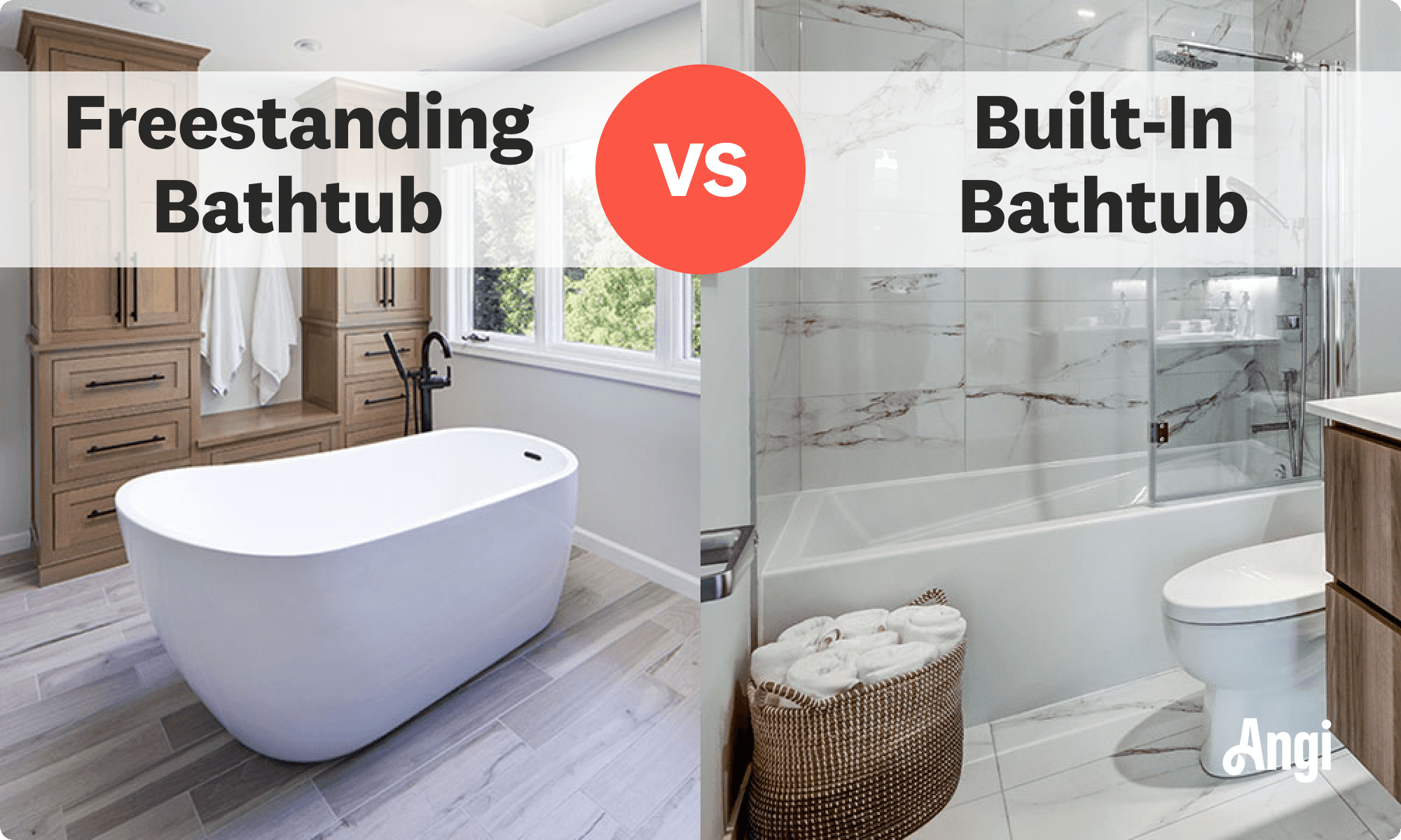 Freestanding versus built-in bathtub compared visually