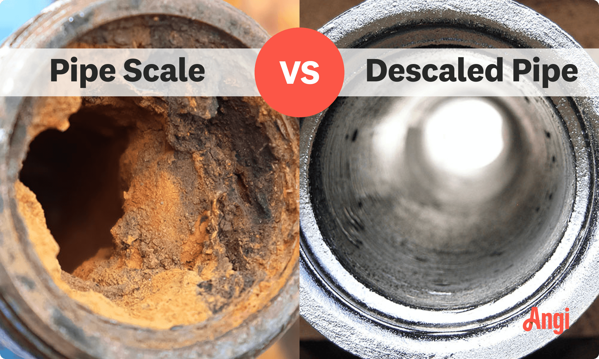 Pipe scale versus descaled pipe compared visually
