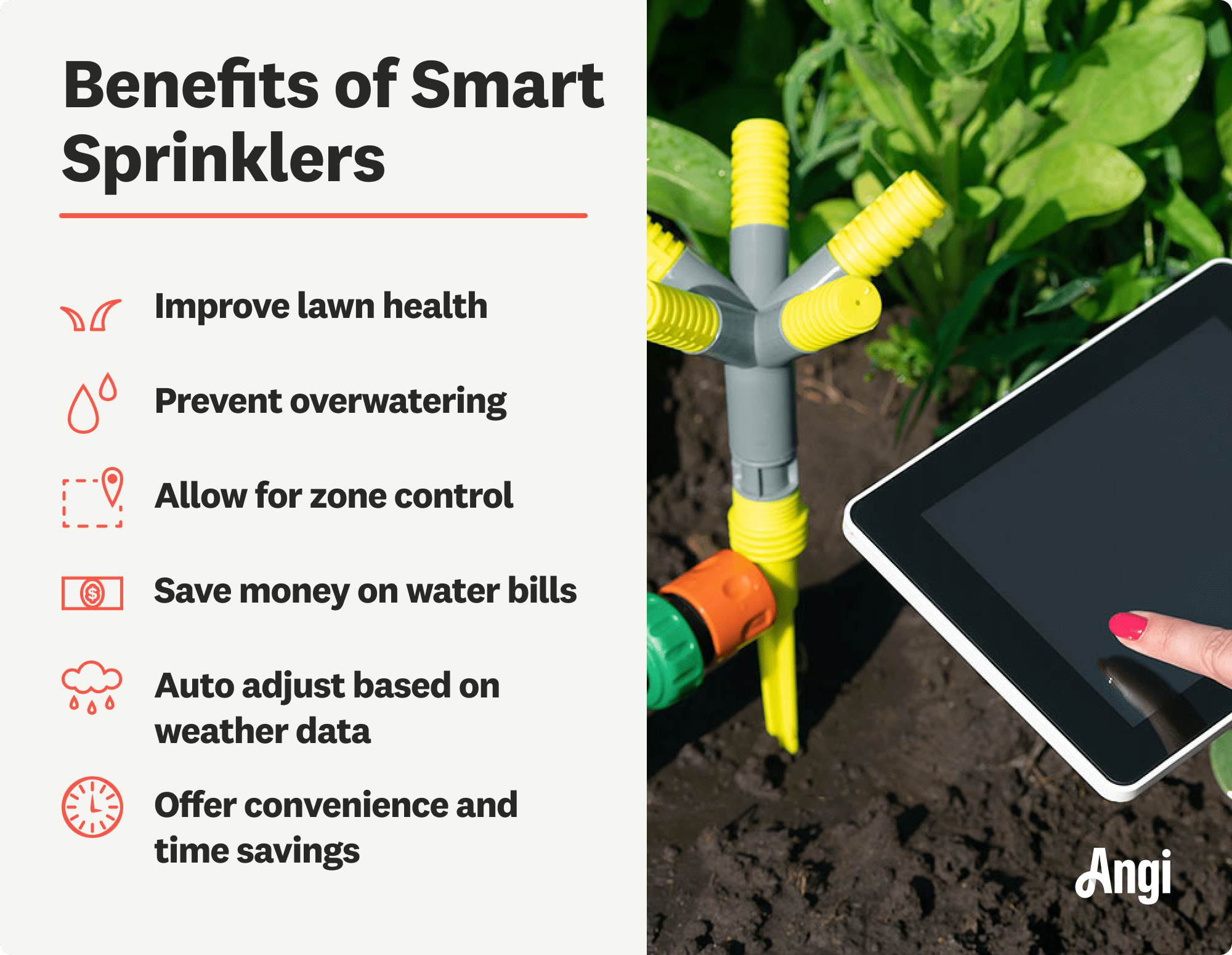6 benefits of smart sprinklers, including improving lawn health, zone control allowance, and saving money on water bills