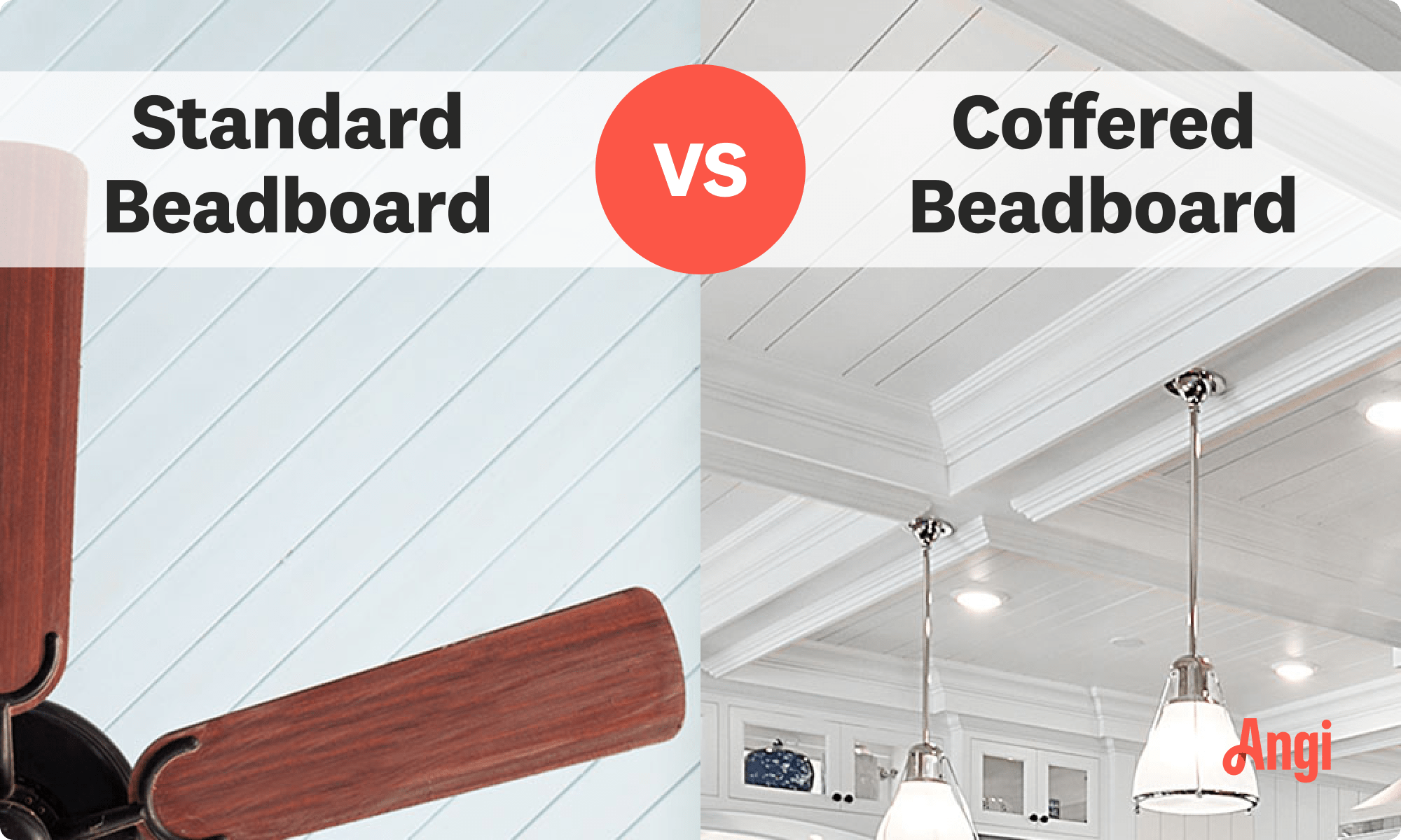 Standard beadboard ceiling versus coffered beadboard ceiling visual comparison