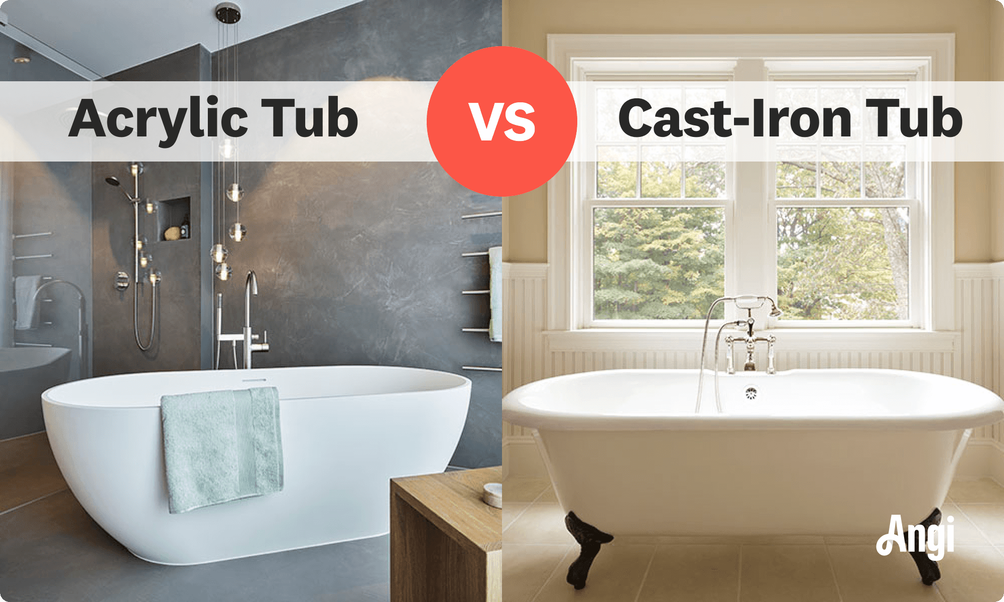 Acrylic tub versus cast-iron tub visual comparison