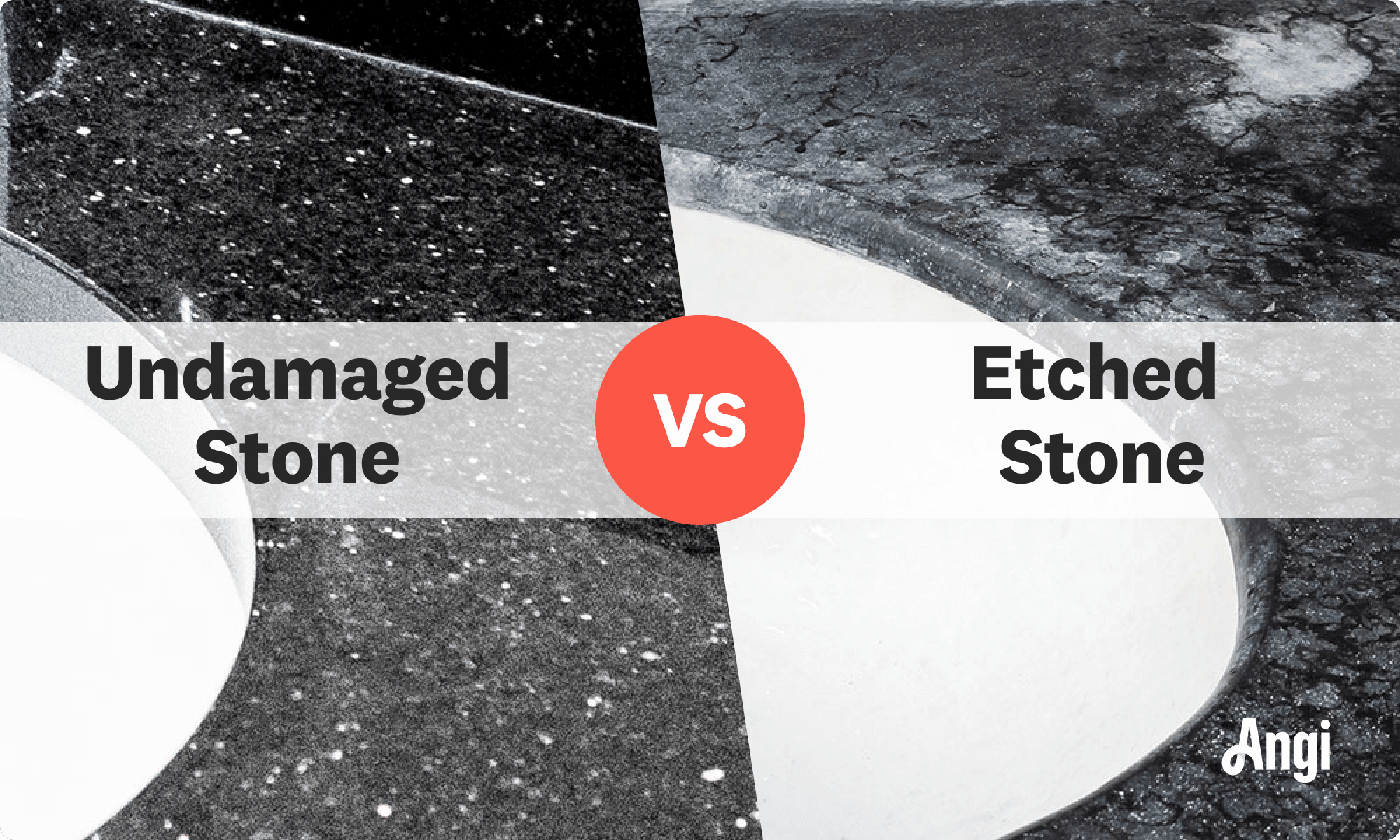 Undamaged stone versus etched stone visual comparison