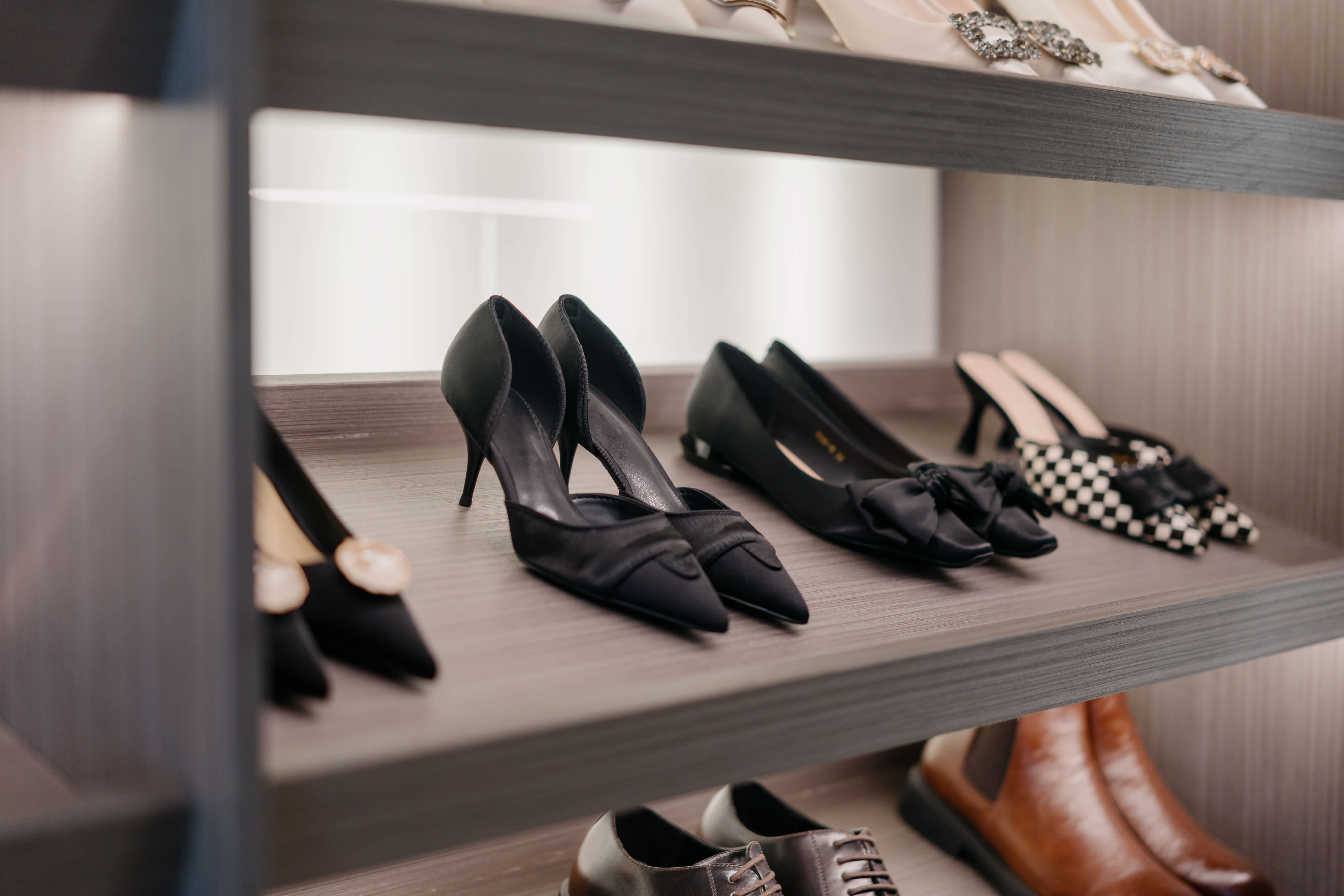 A shoe rack with LED lighting