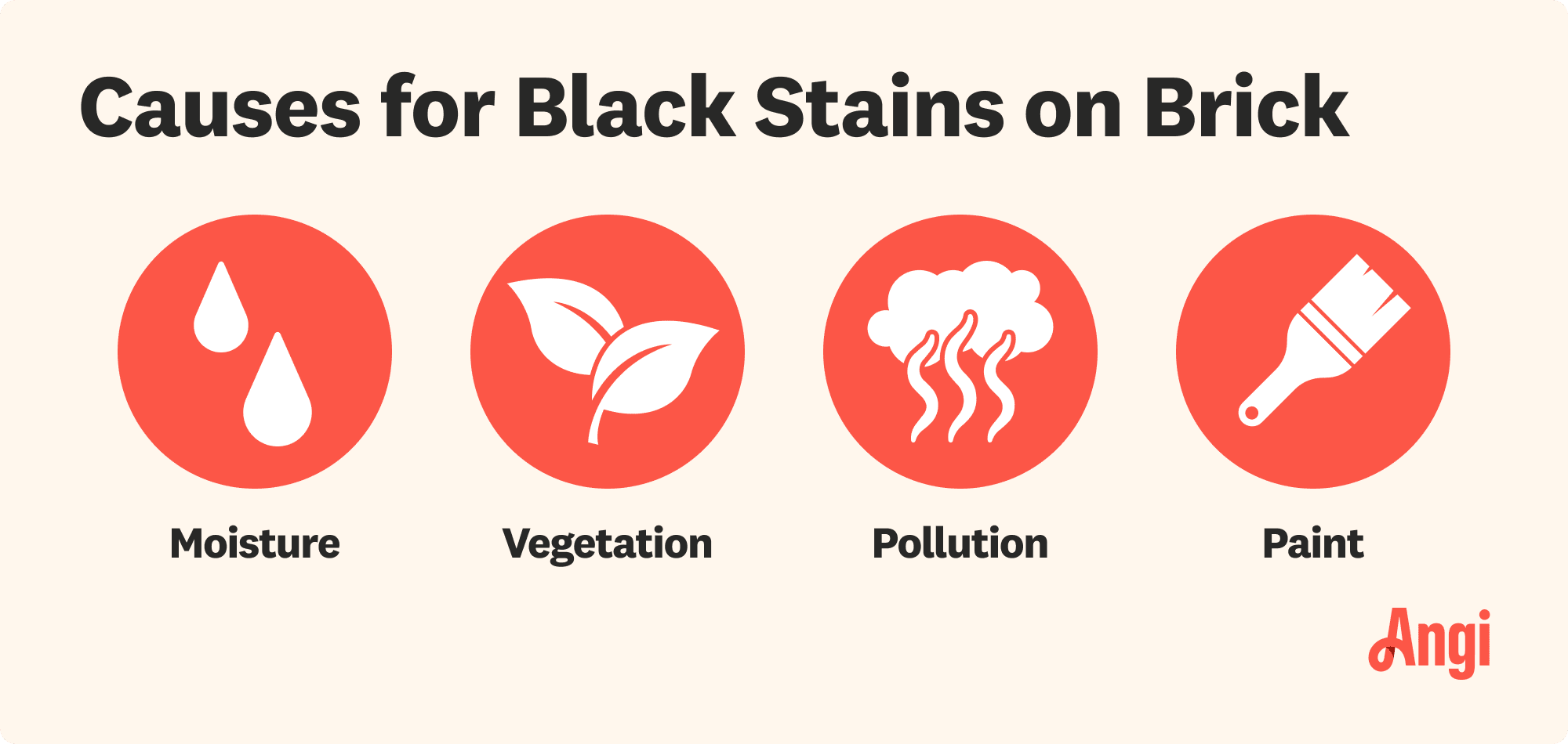 4 causes for black stains on brick, including moisture, vegetation, and pollution