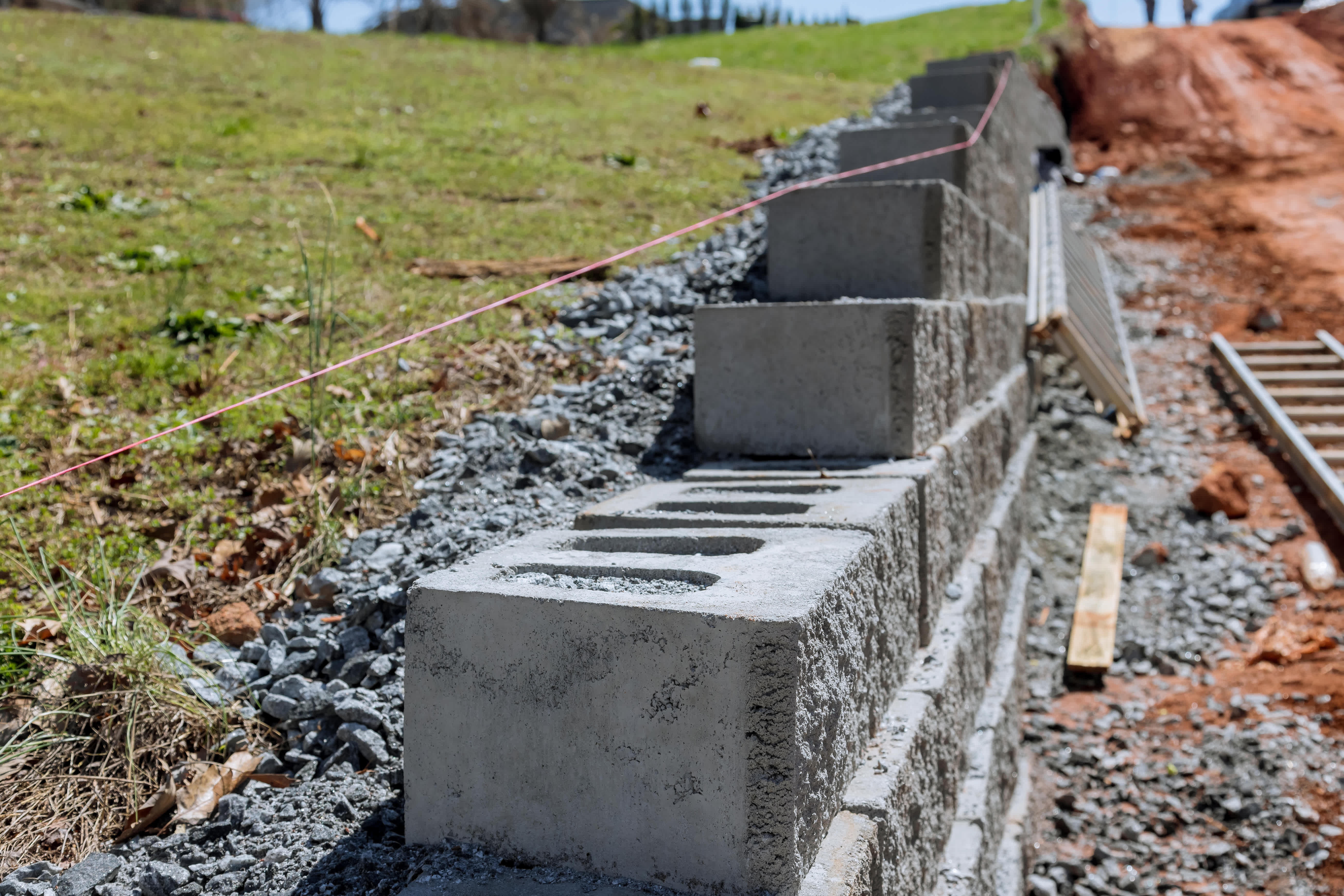 Retaining wall under construction