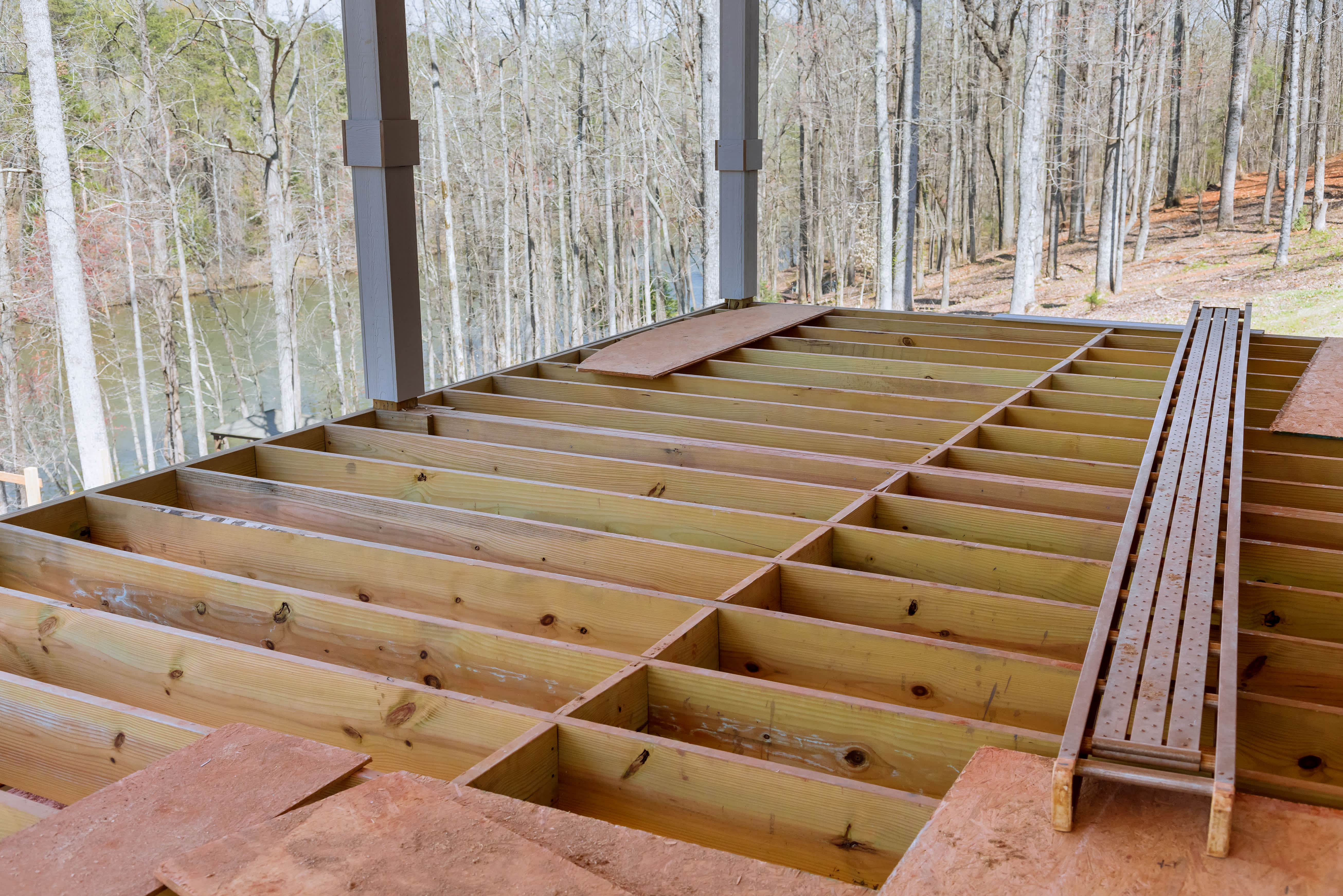 Floor joists installed in a new home