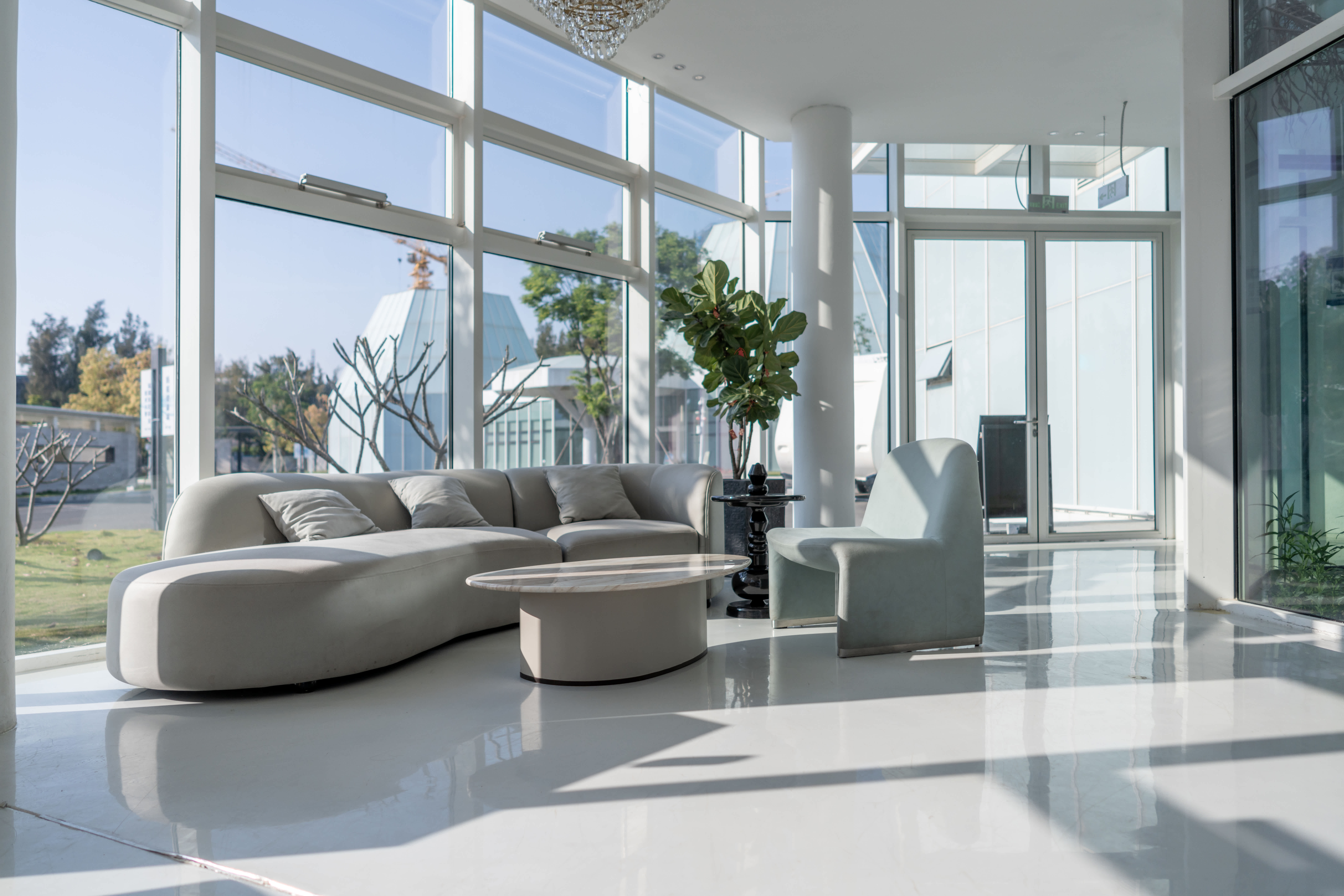 Epoxy flooring installed in a modern lounge interior