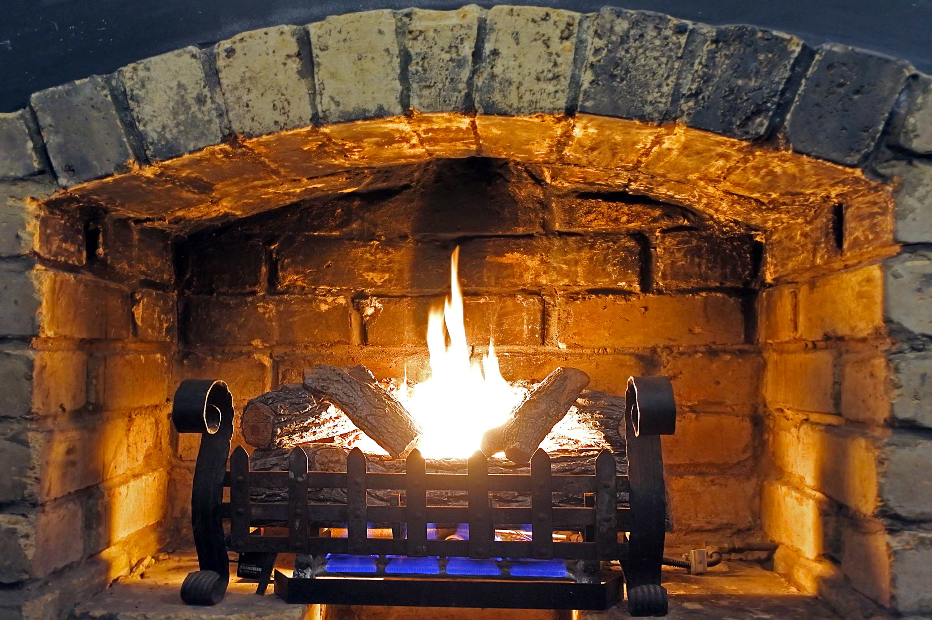 logs in fireplace