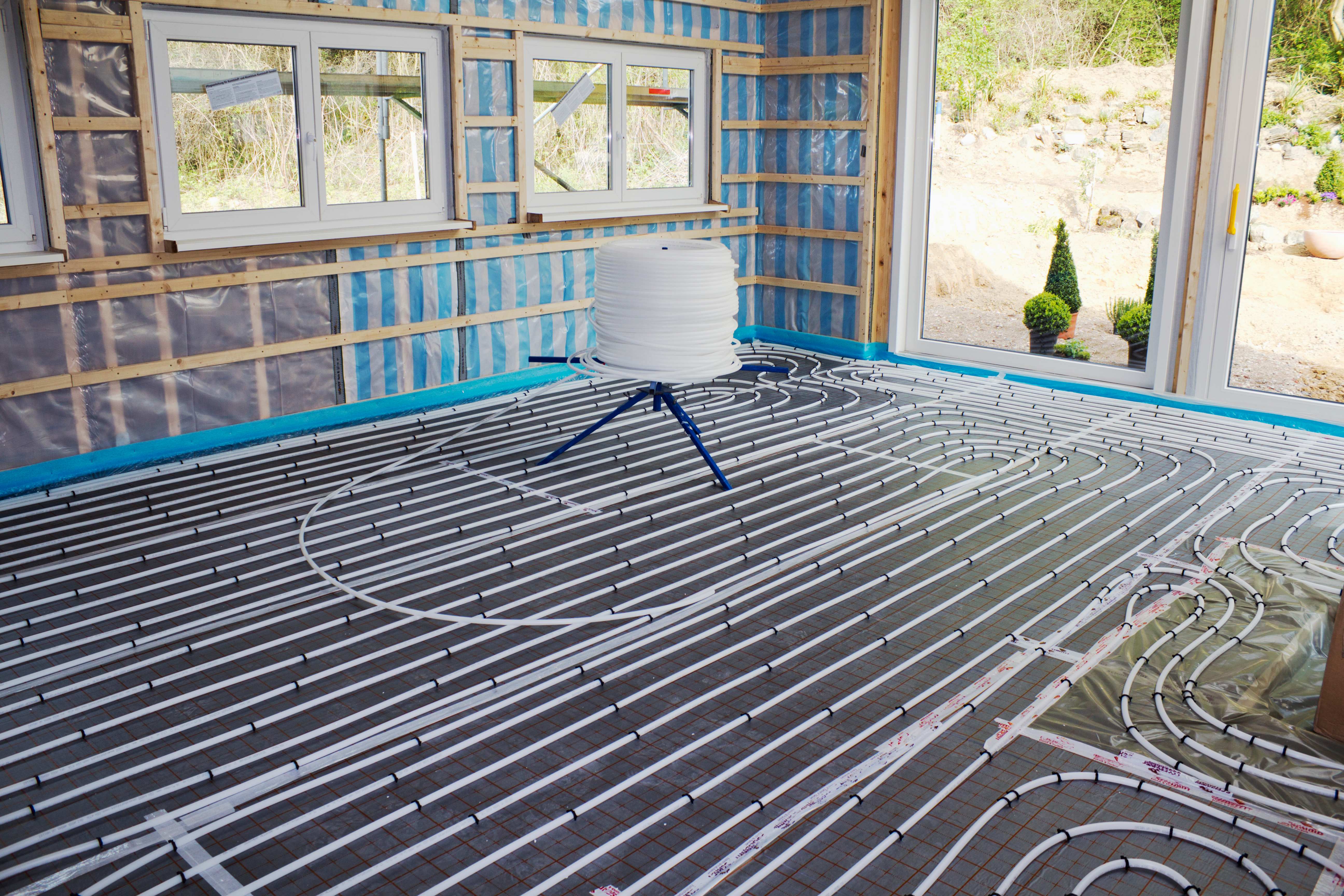A room with radiant floor heating