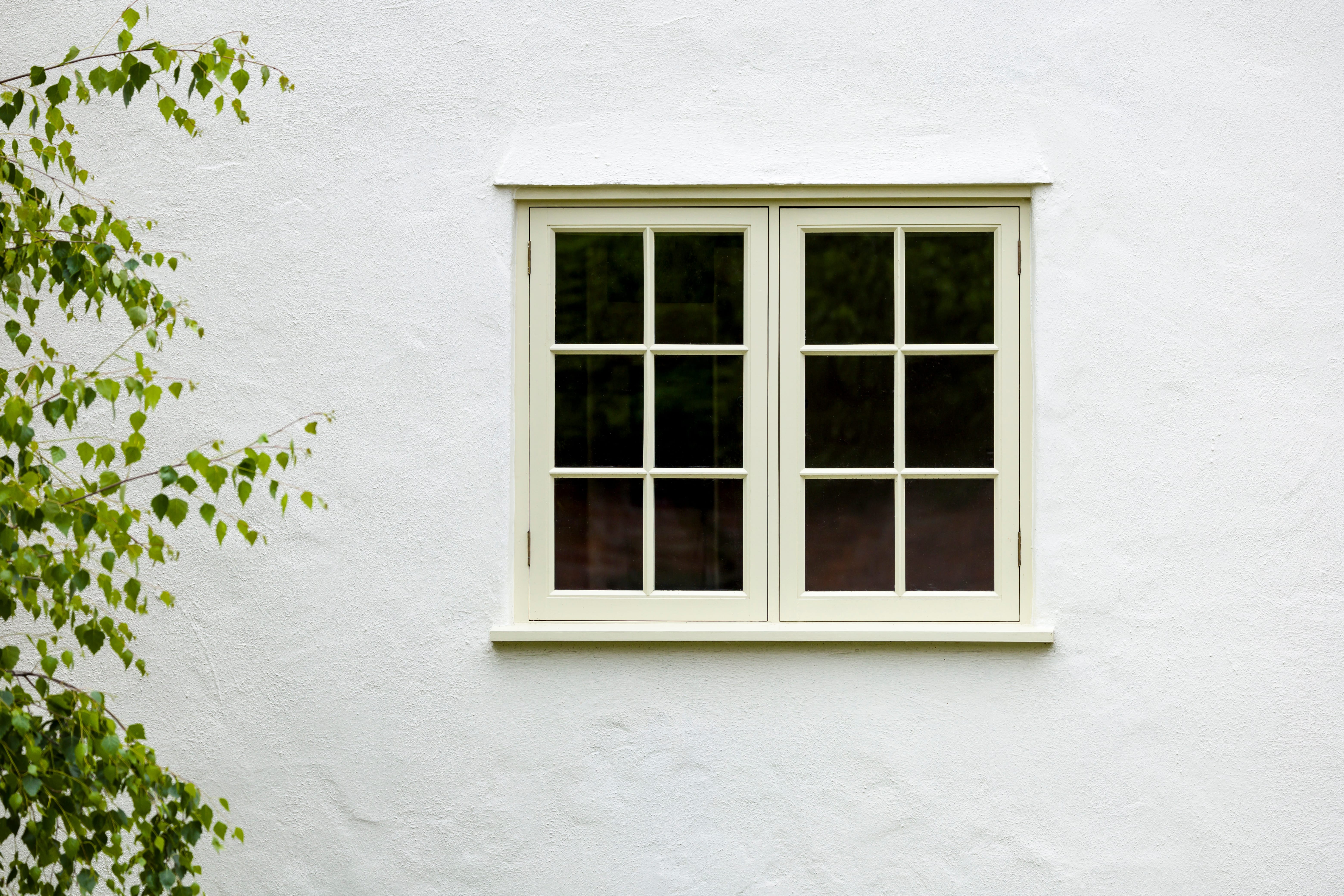 Wooden window and white wall