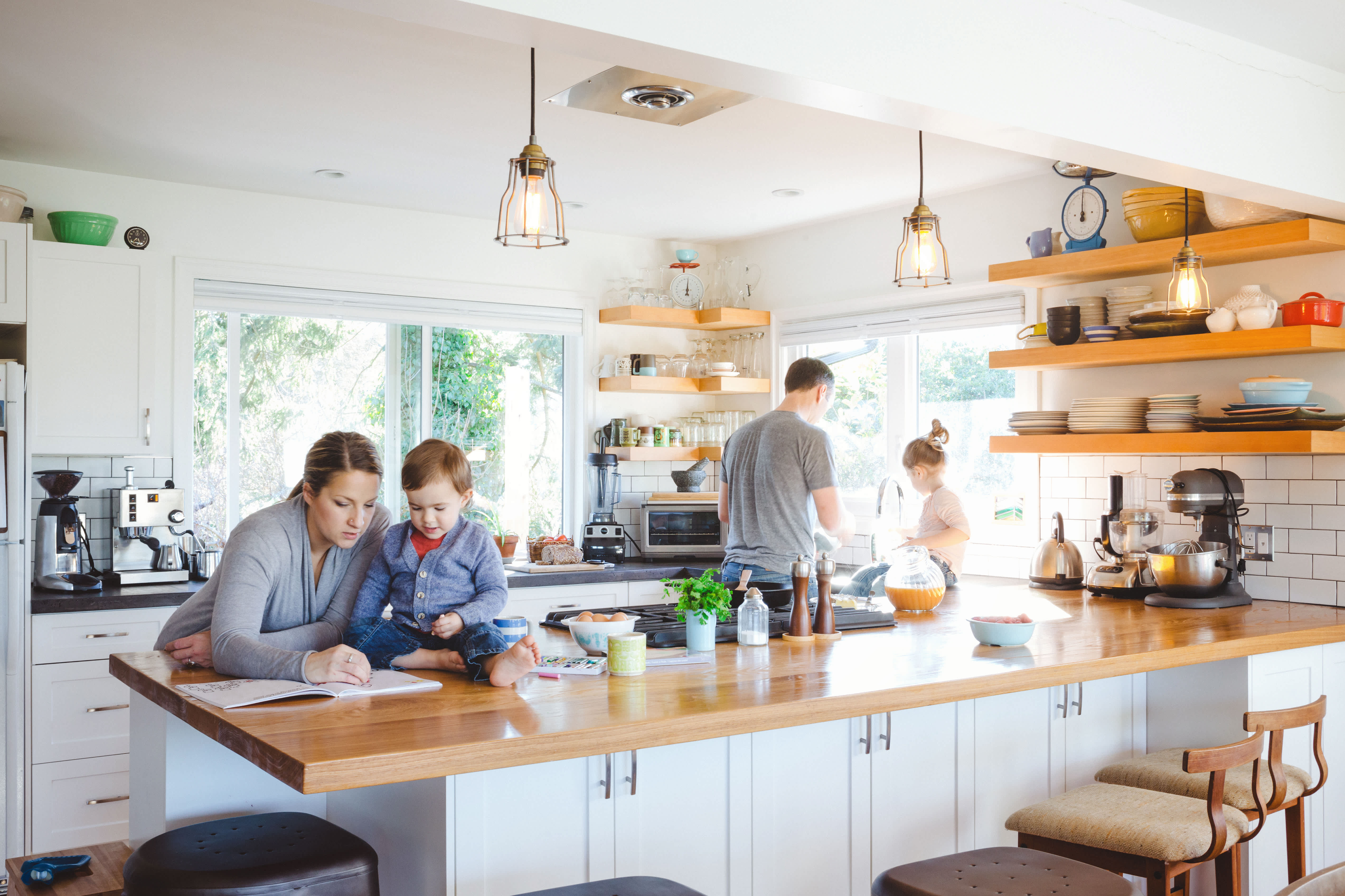 family spending time in kitchen