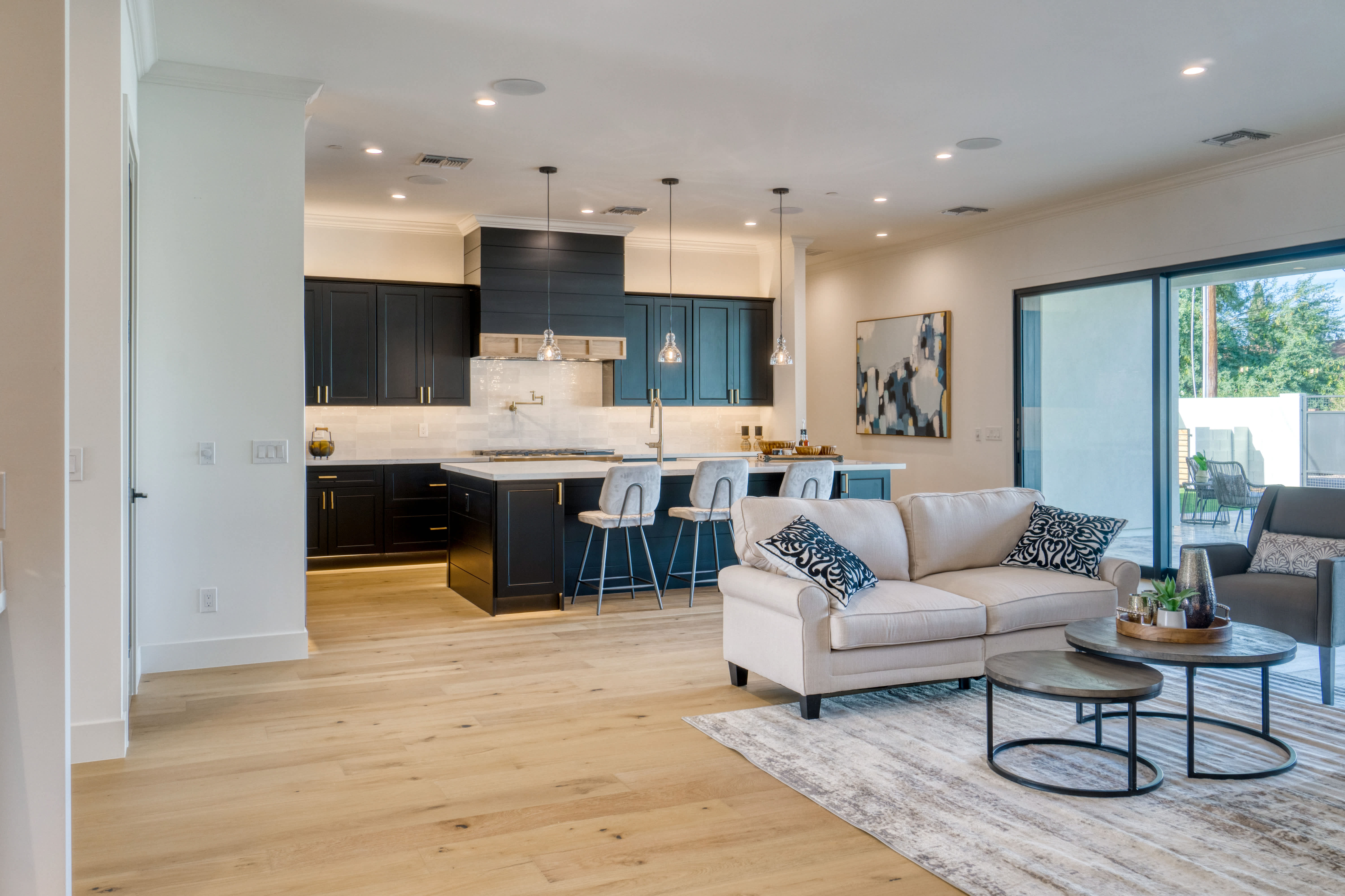 modern living room with wood floors