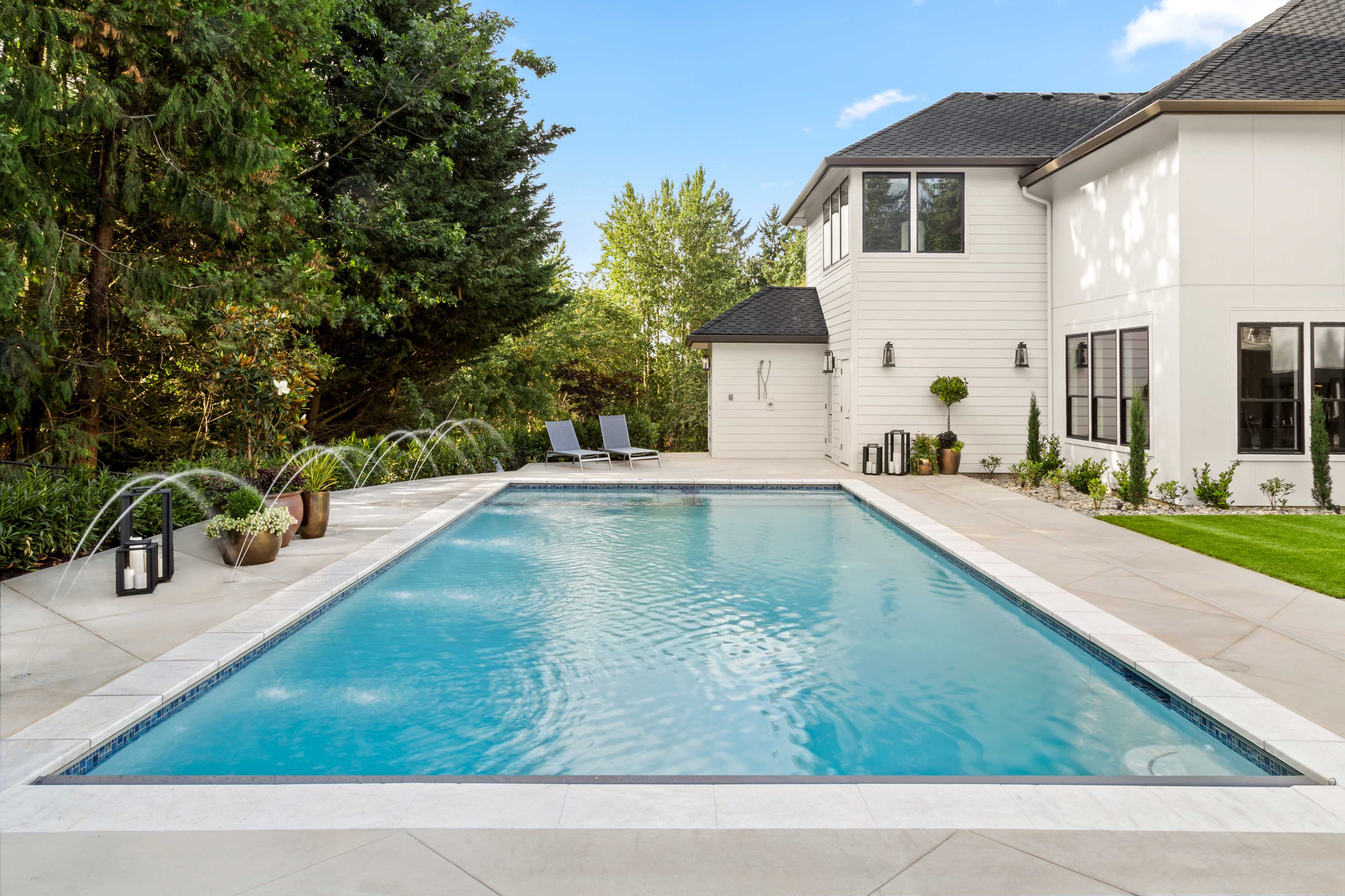 Swimming pool in the backyard of a luxury home