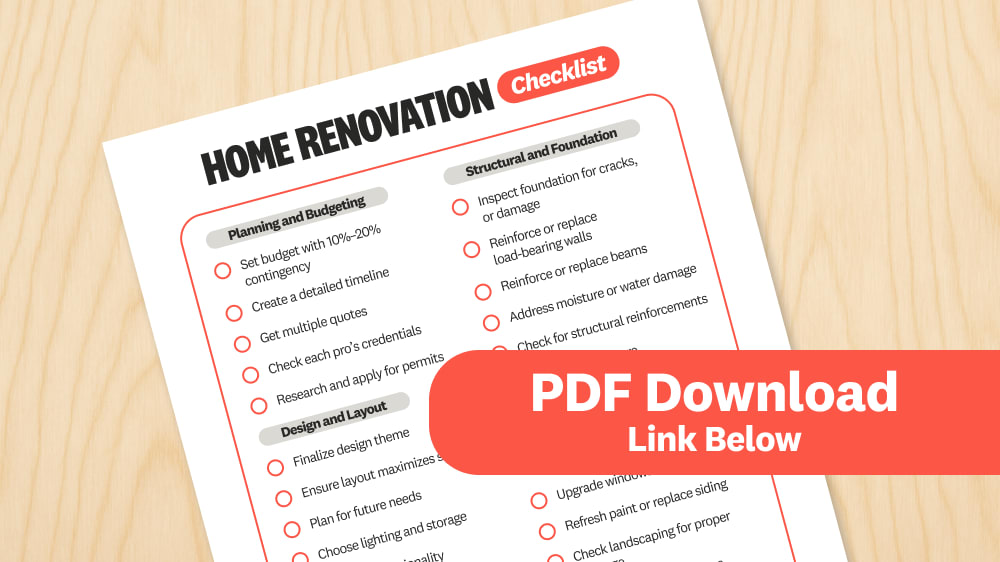 Downloadable checklist for home renovation