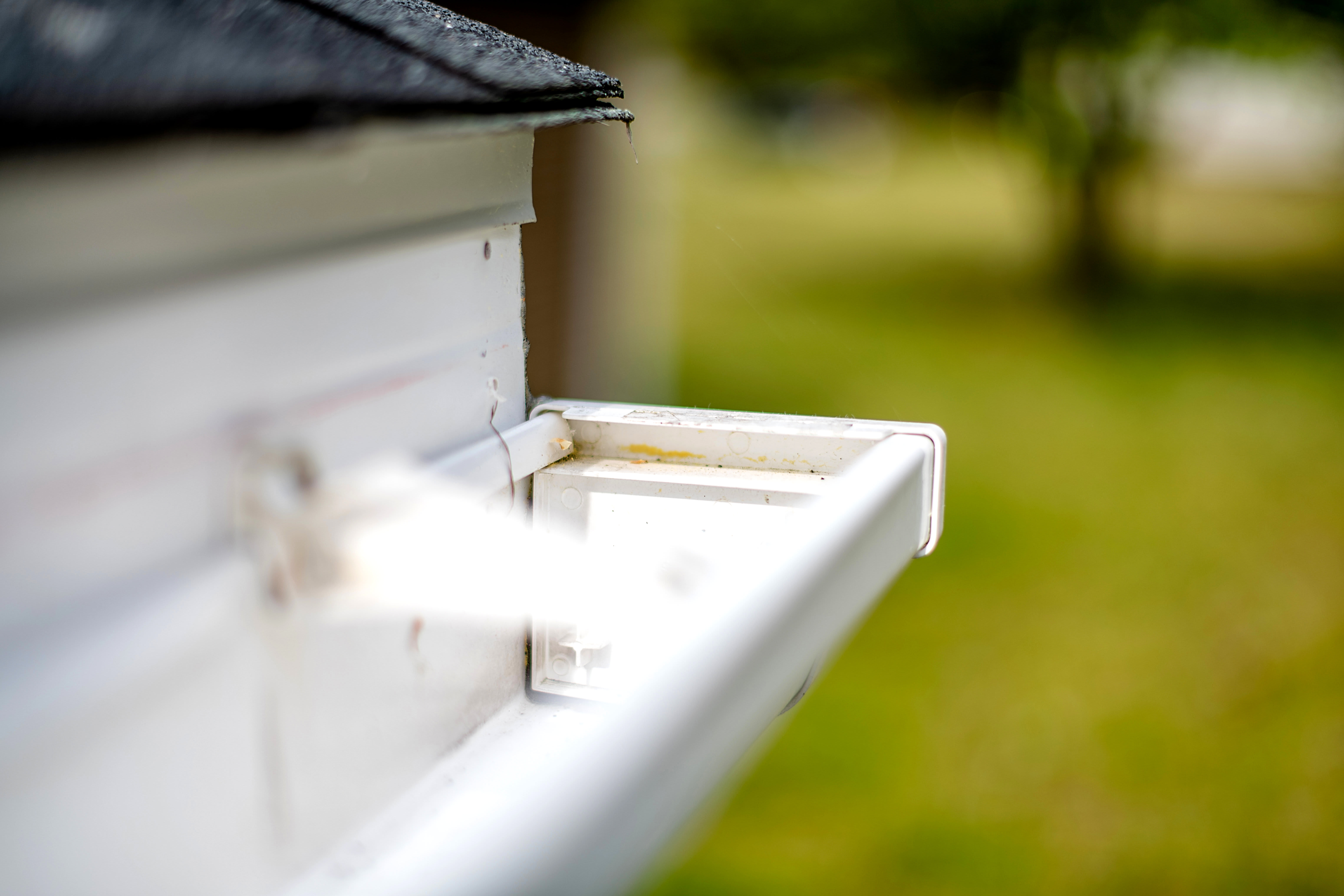Close-up view of a corner gutter