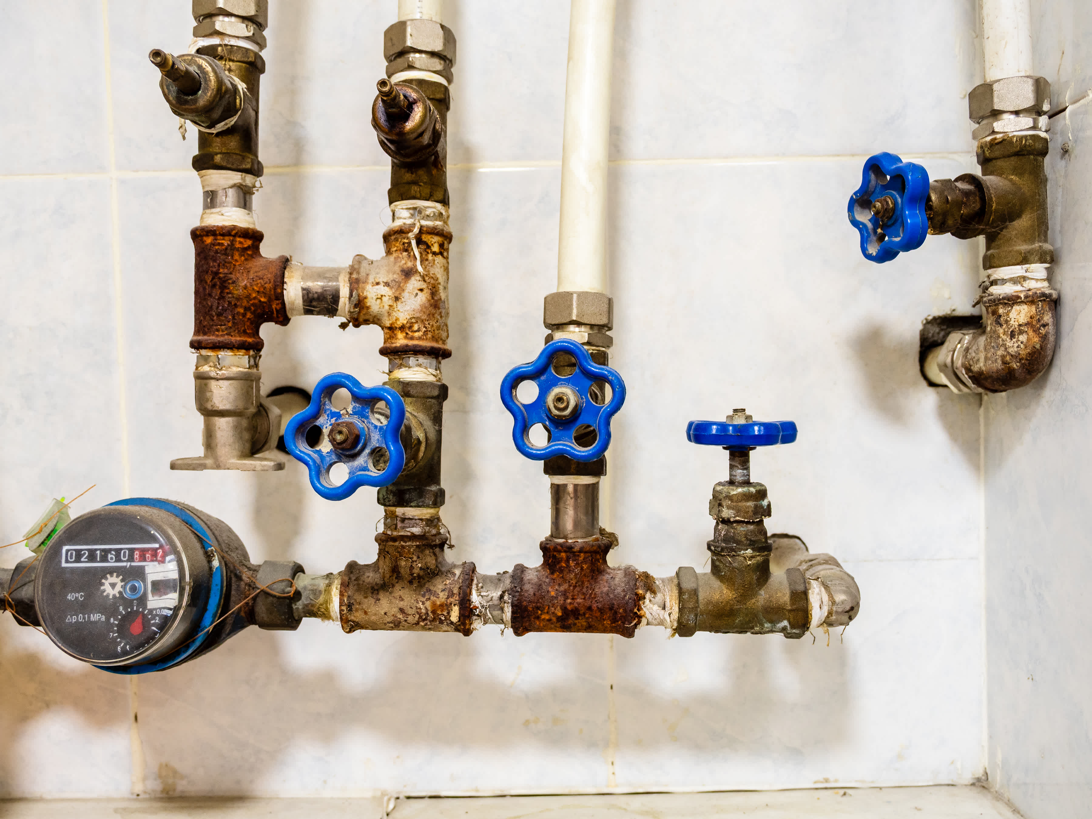 Old water pipes with signs of corrosion