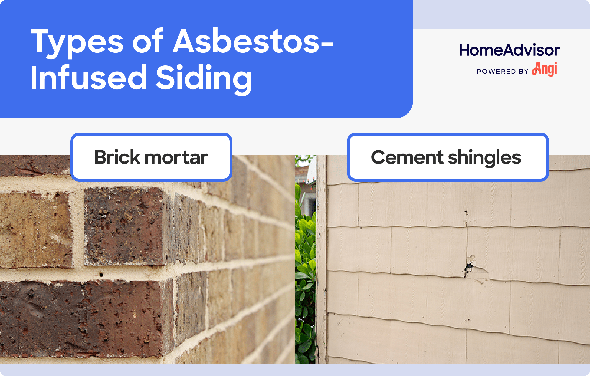 Asbestos-infused brick mortar and cement shingles compared visually