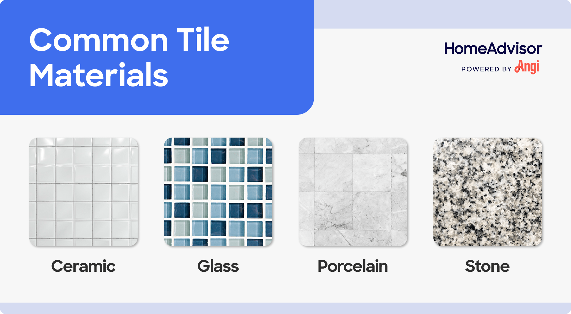 4 common tile materials compared visually, including ceramic and stone