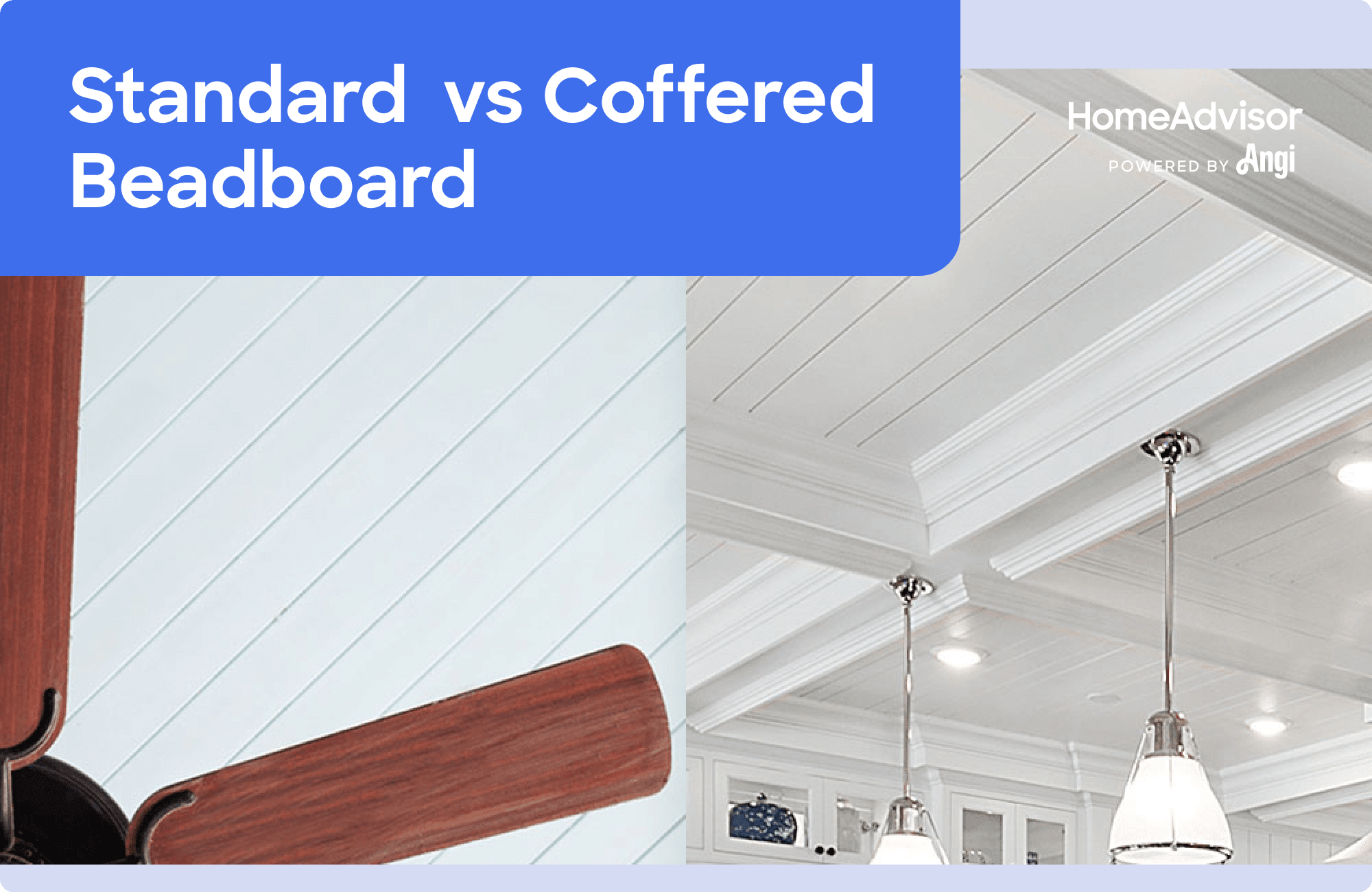 Standard beadboard ceiling versus coffered beadboard ceiling visual comparison