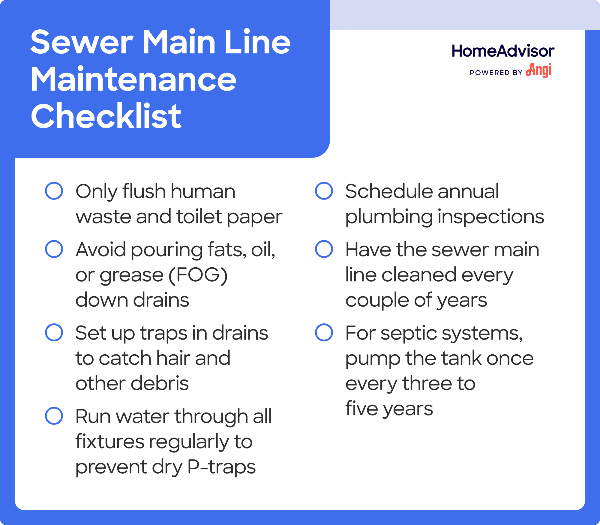 7 sewer main line maintenance things to check, including only flushing human waste and toilet paper