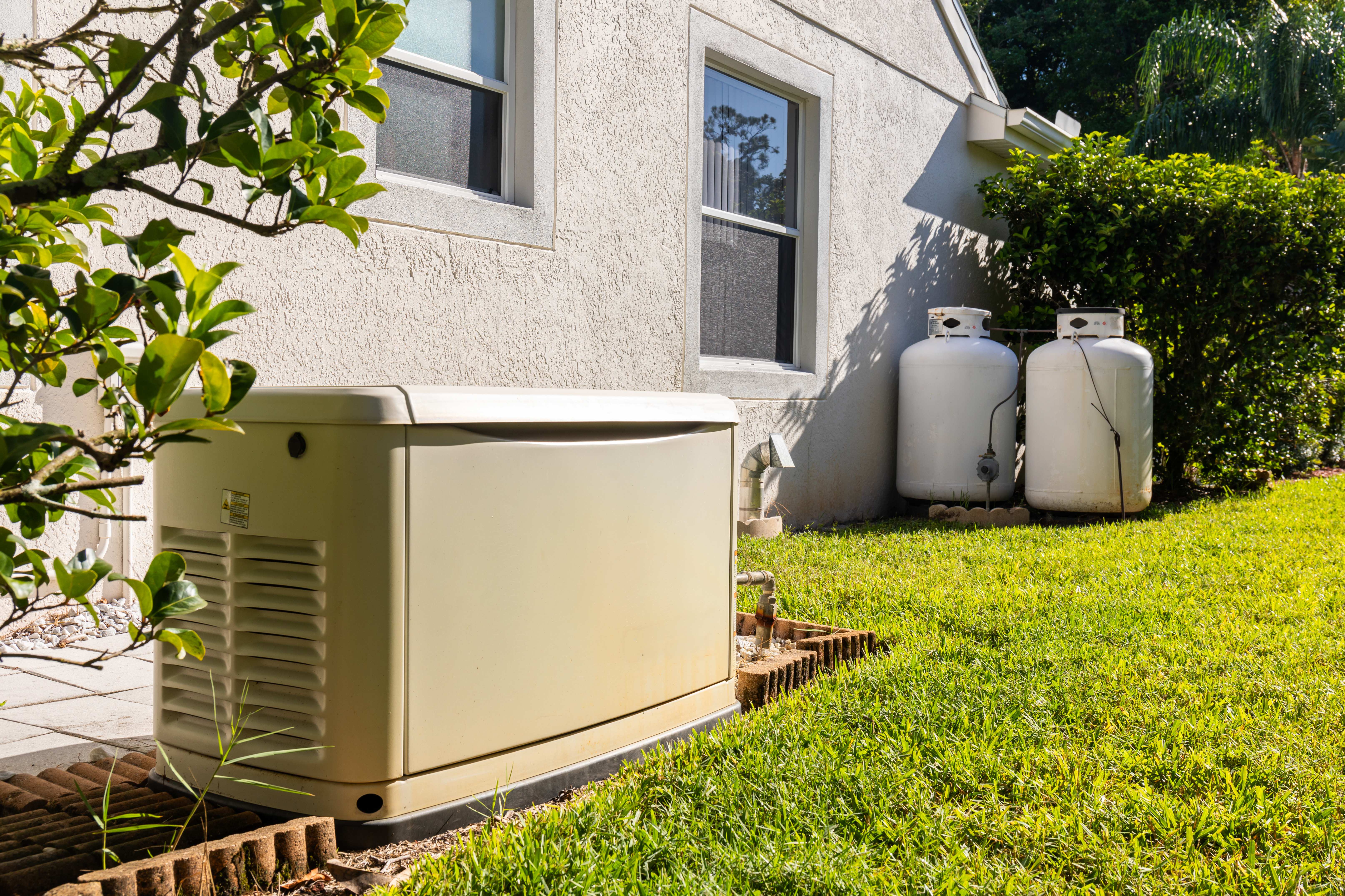 A backup generator in the backyard