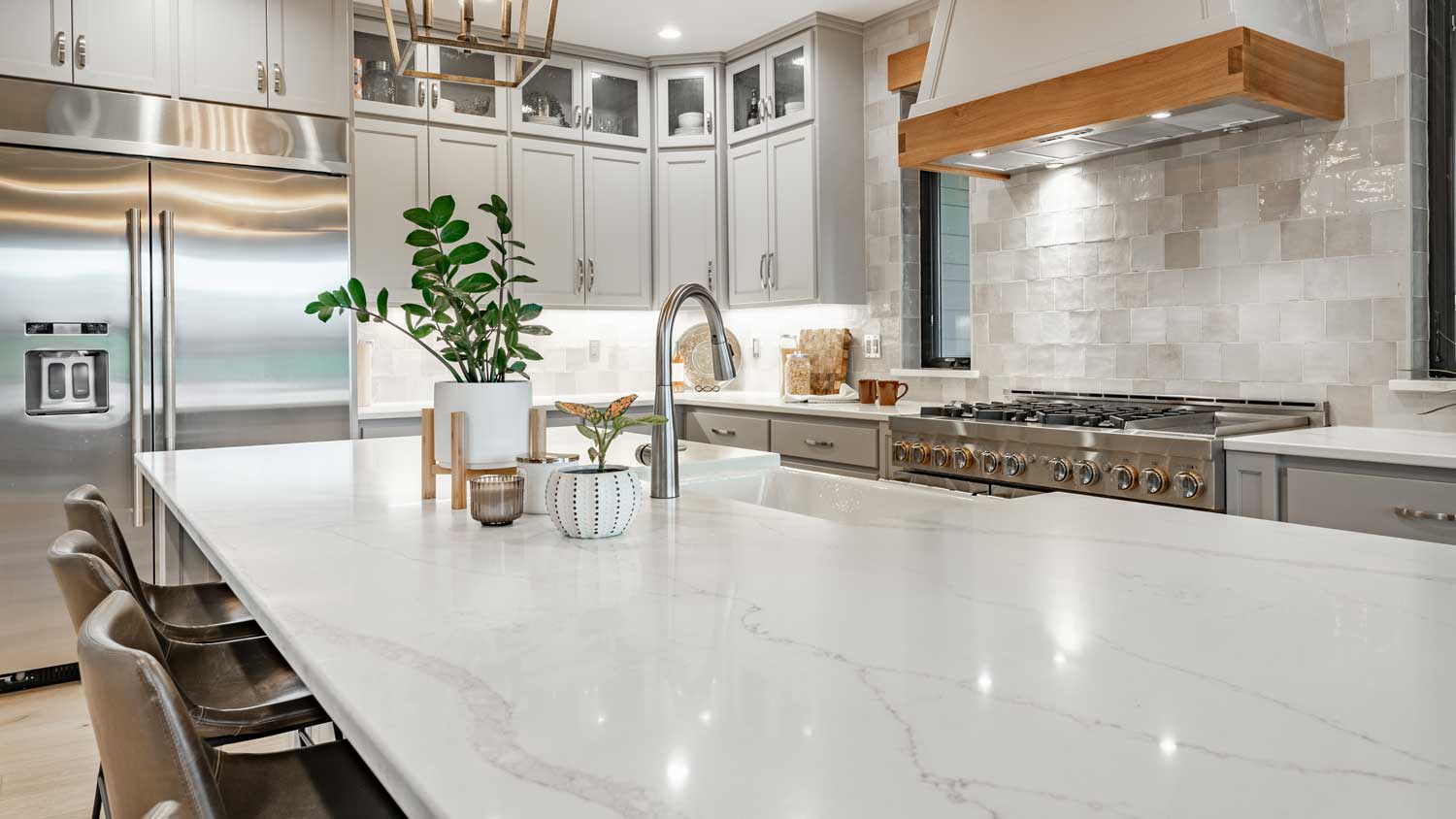 Kitchen with marble counter