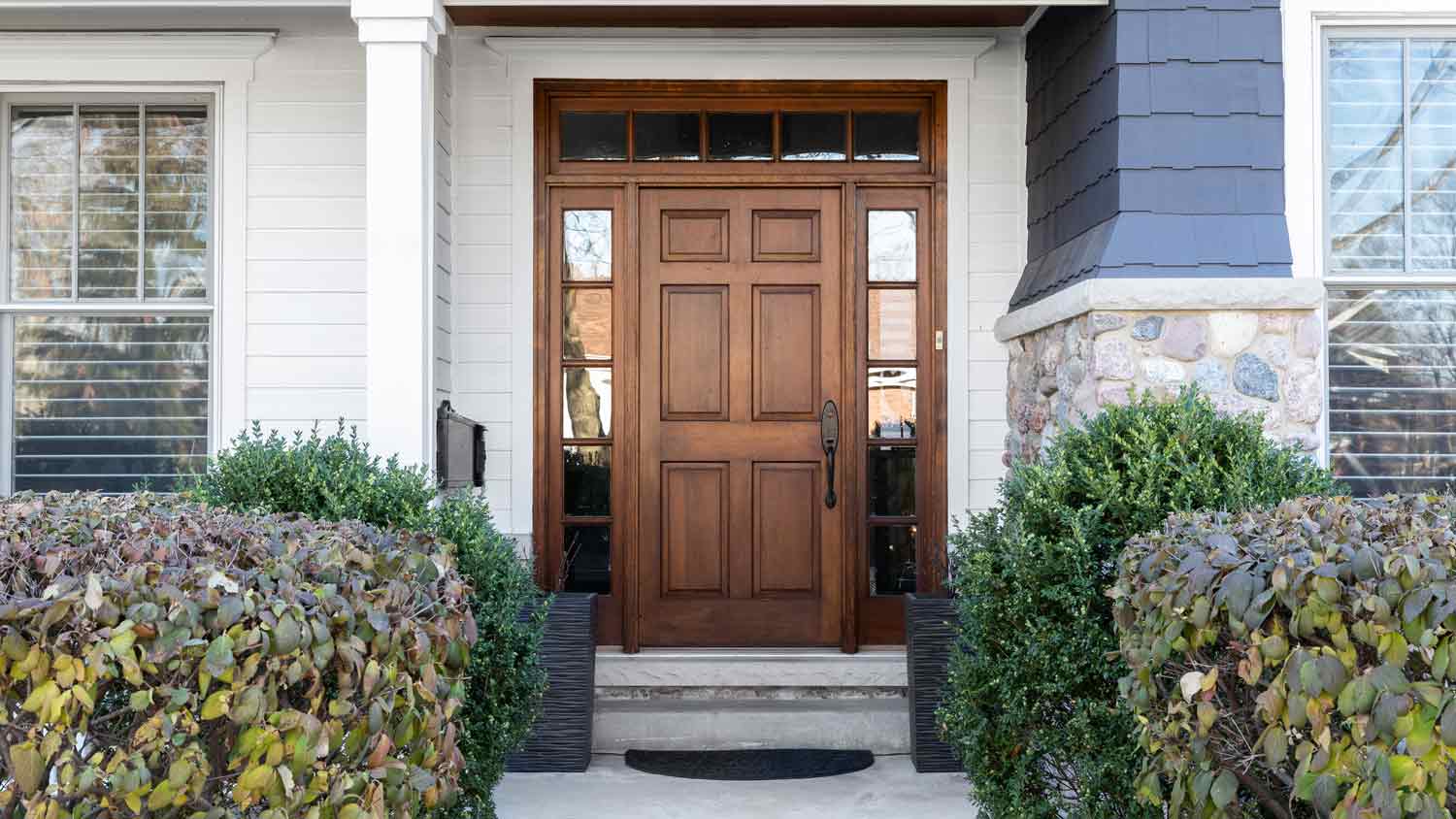 home with wooden front door