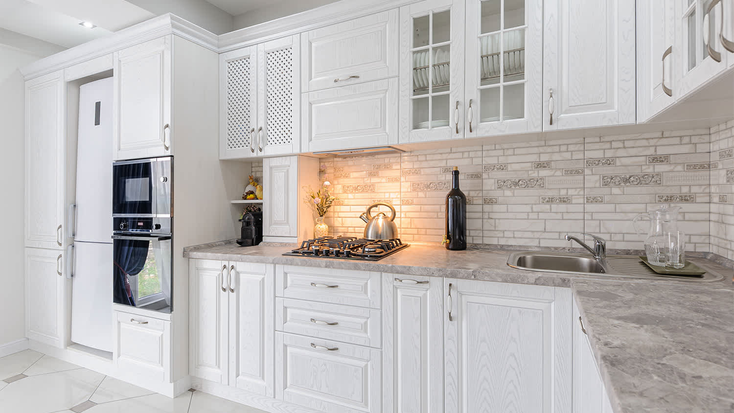 modern kitchen with all white cabinets