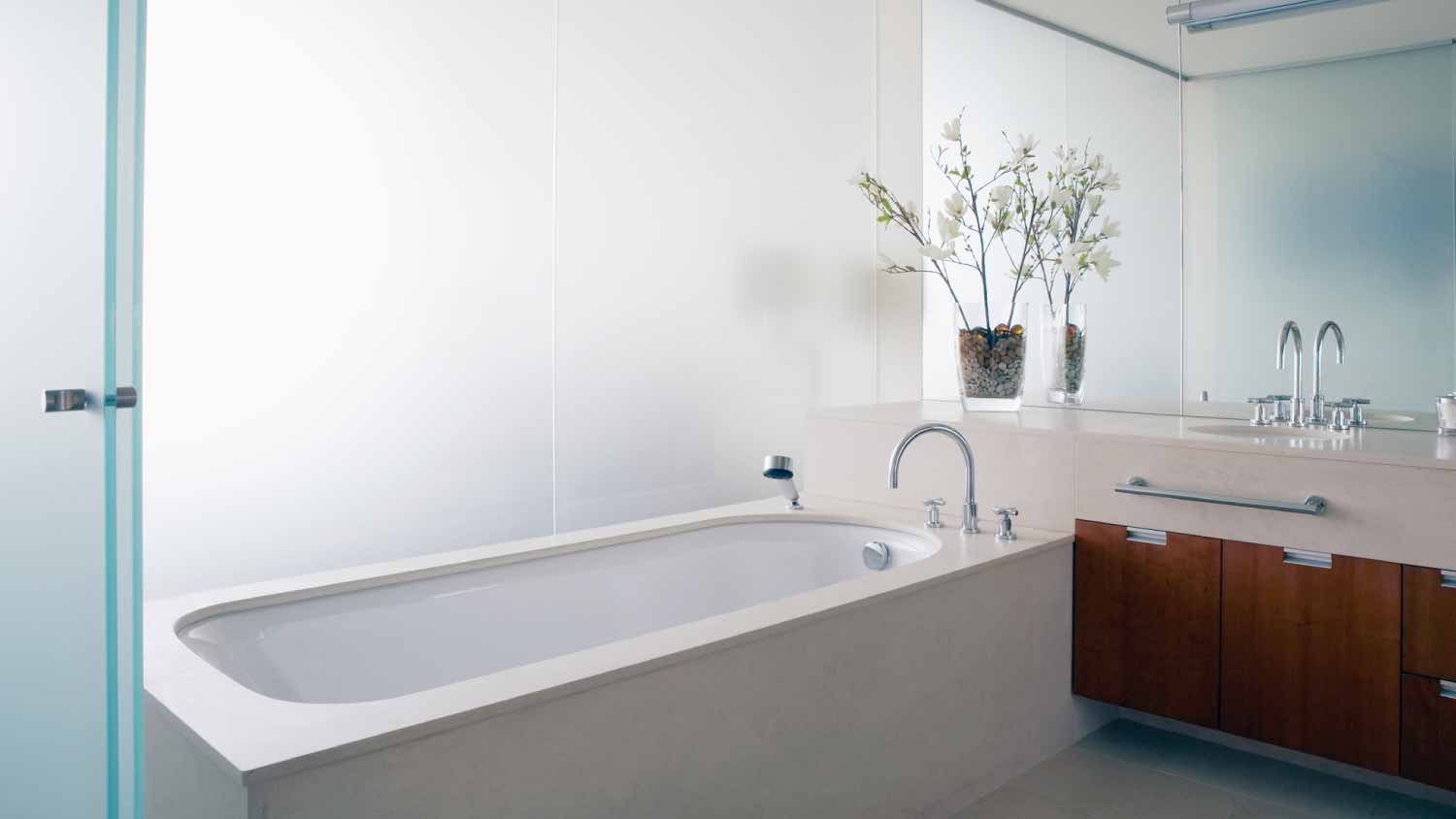 Modern bathroom with glass walls