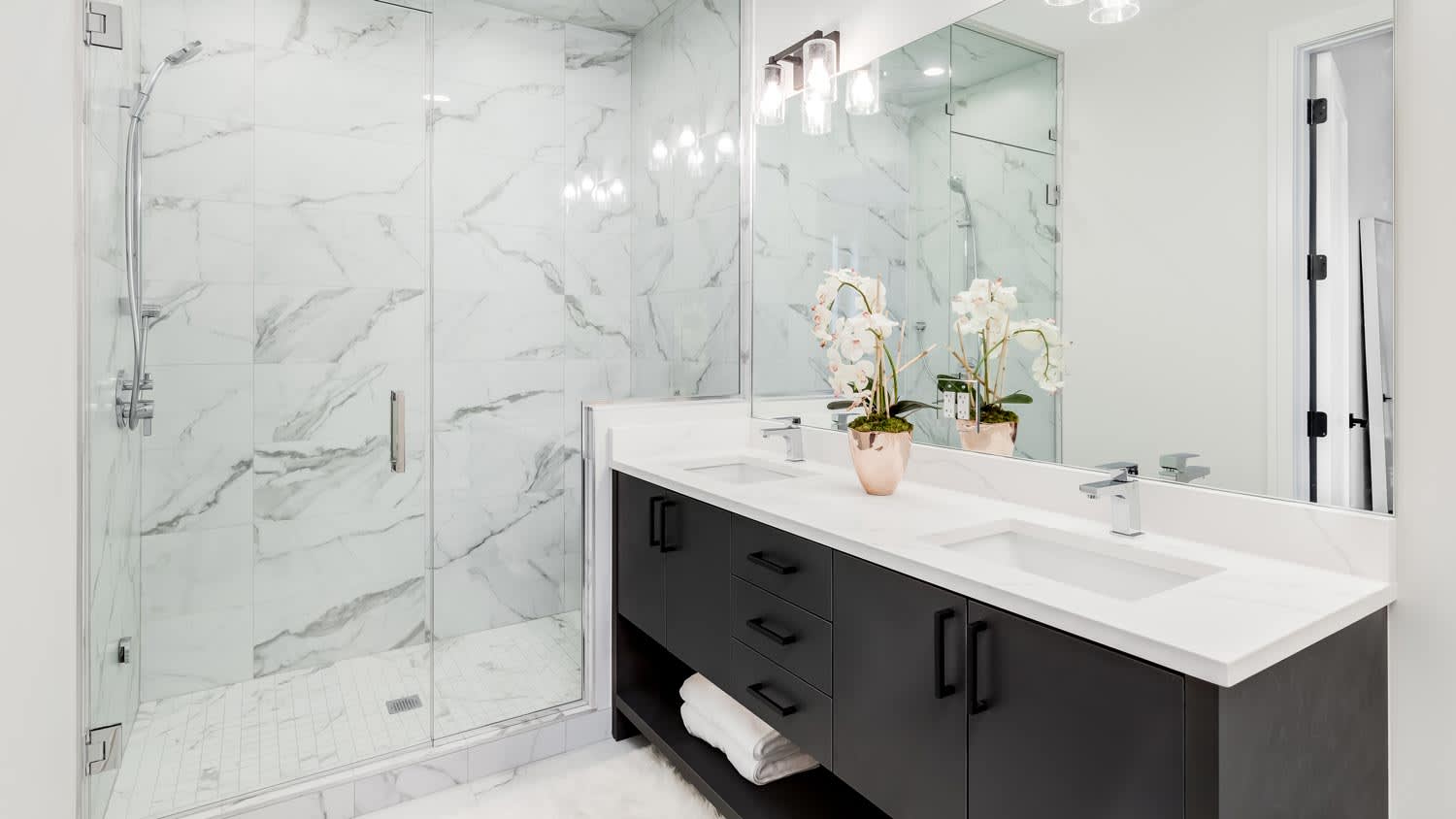 marble walk in shower