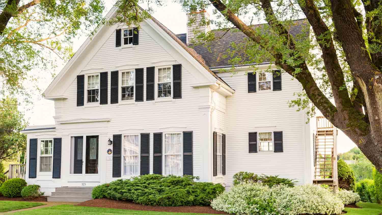 white clapboard house