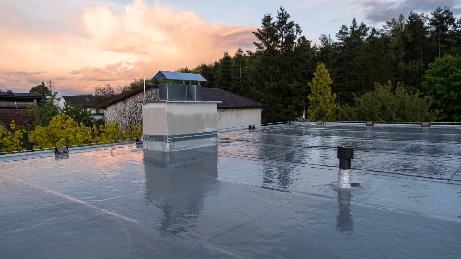 The flat roof of a house