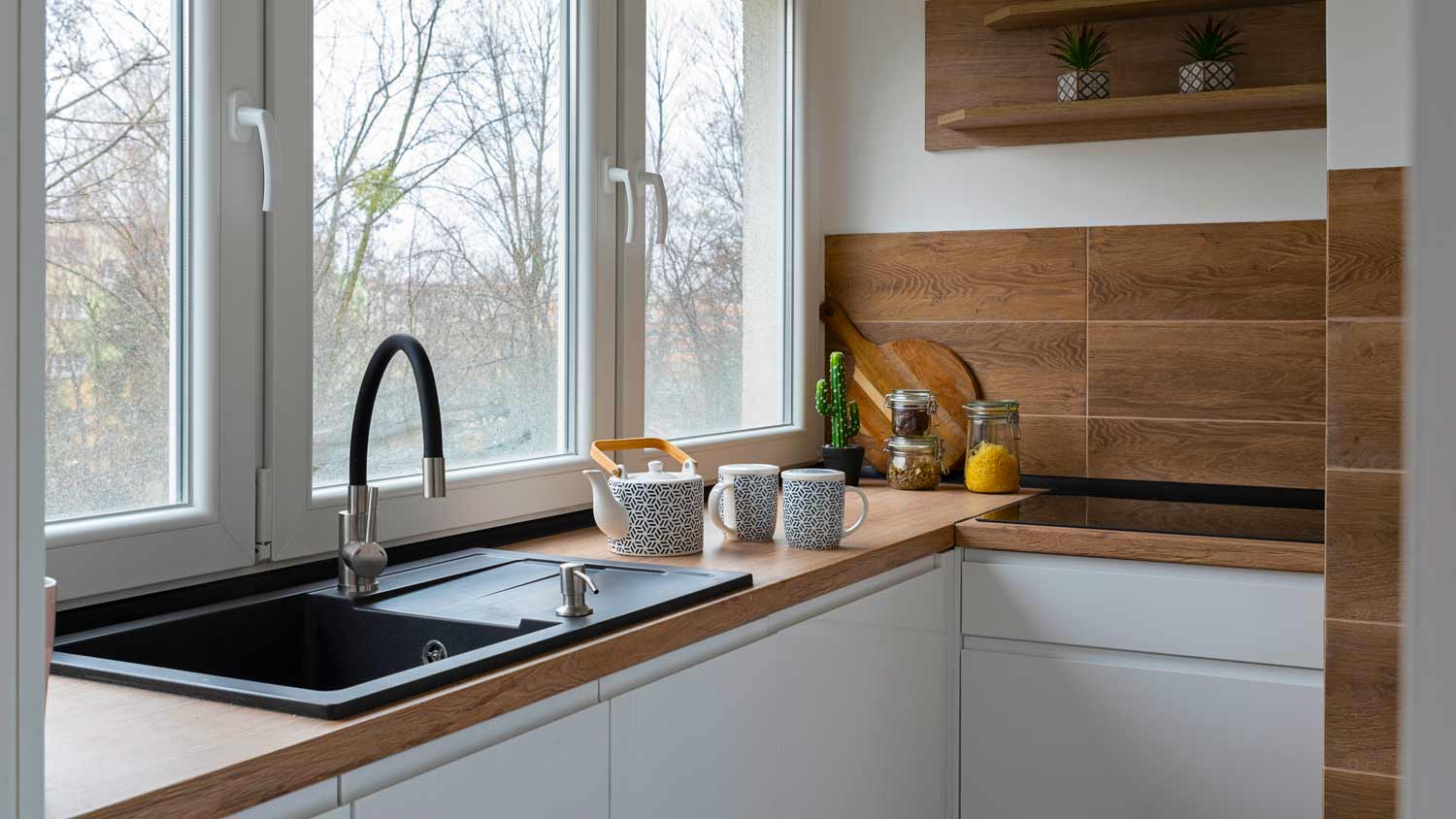 modern kitchen black sink